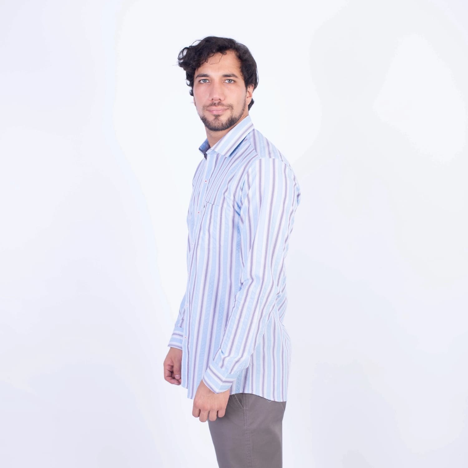 Camisa ML Seersucker Etiqueta Azul con diseño frances PC-62651CA vista 3