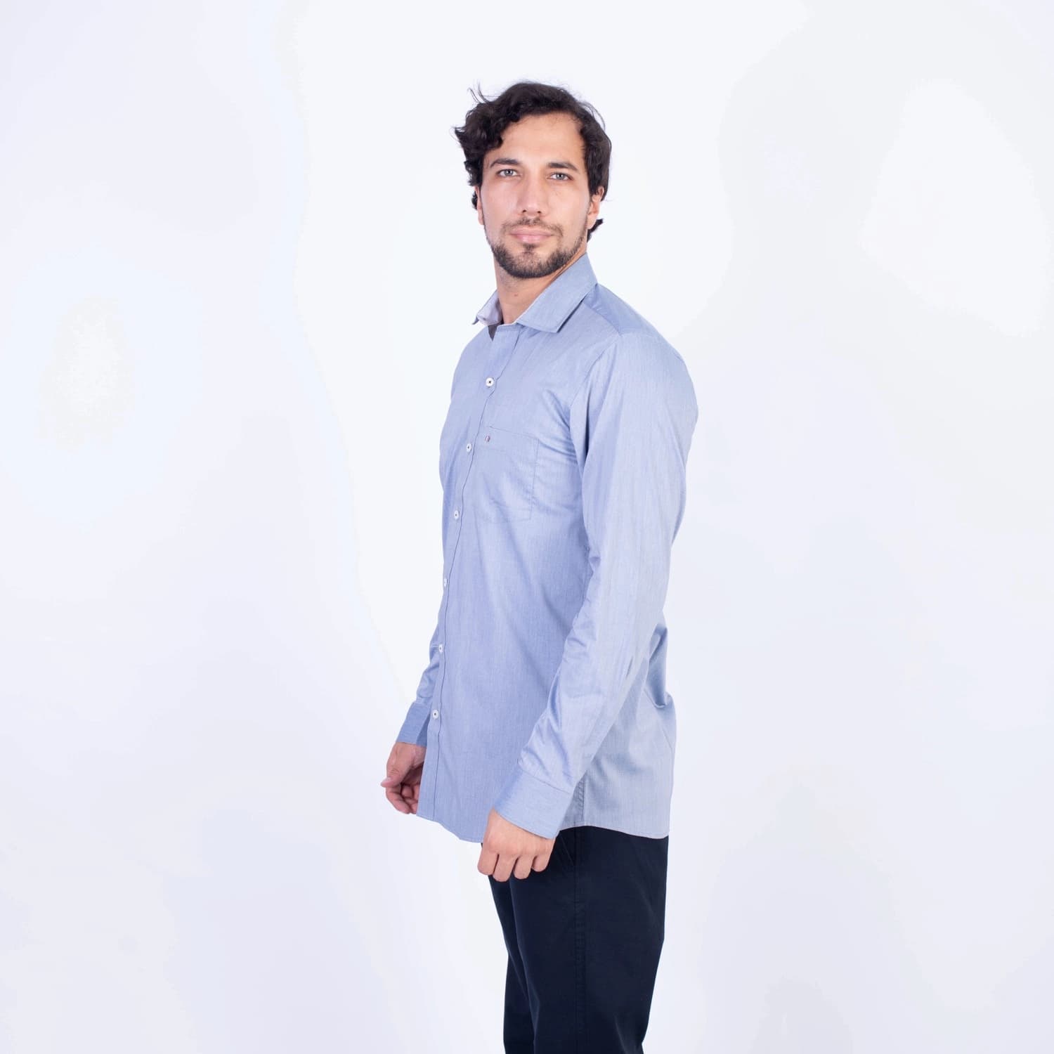 Camisa ML Popelina Etiqueta Azul con diseño frances PC-62650CA