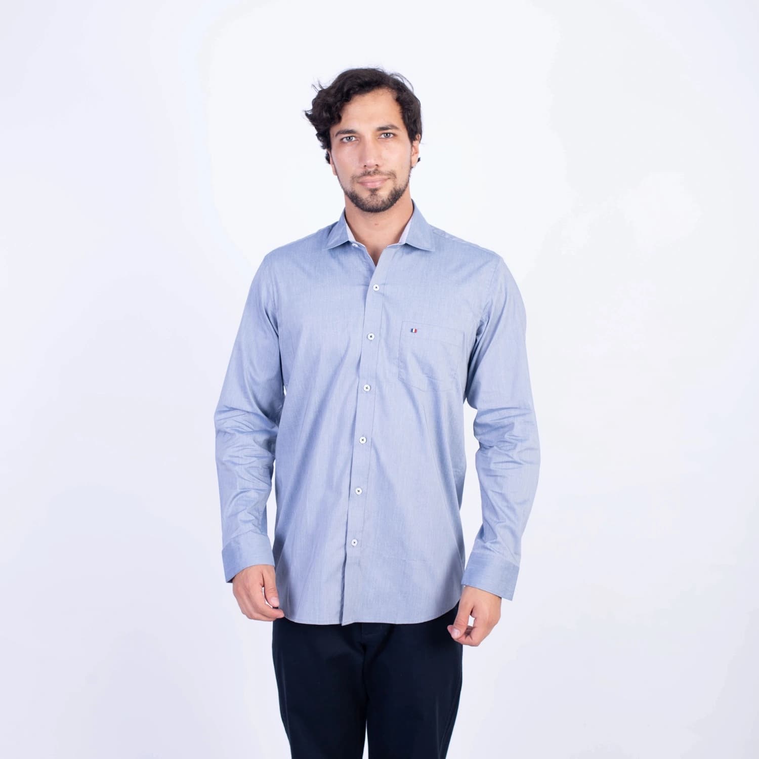 Camisa ML Popelina Etiqueta Azul con diseño frances PC-62650CA vista 3