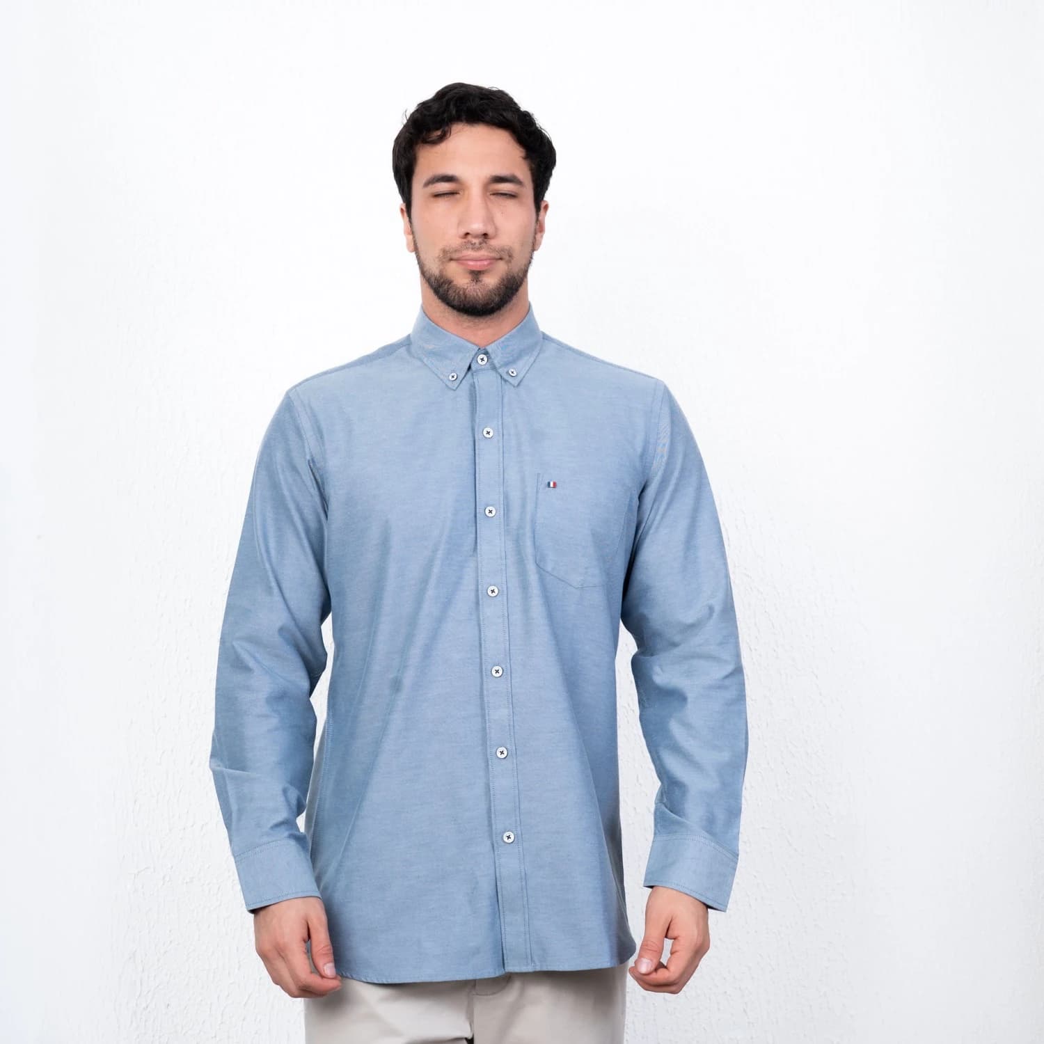 Camisa Oxford ML Color Entero Etiqueta Azul PC-62607CA