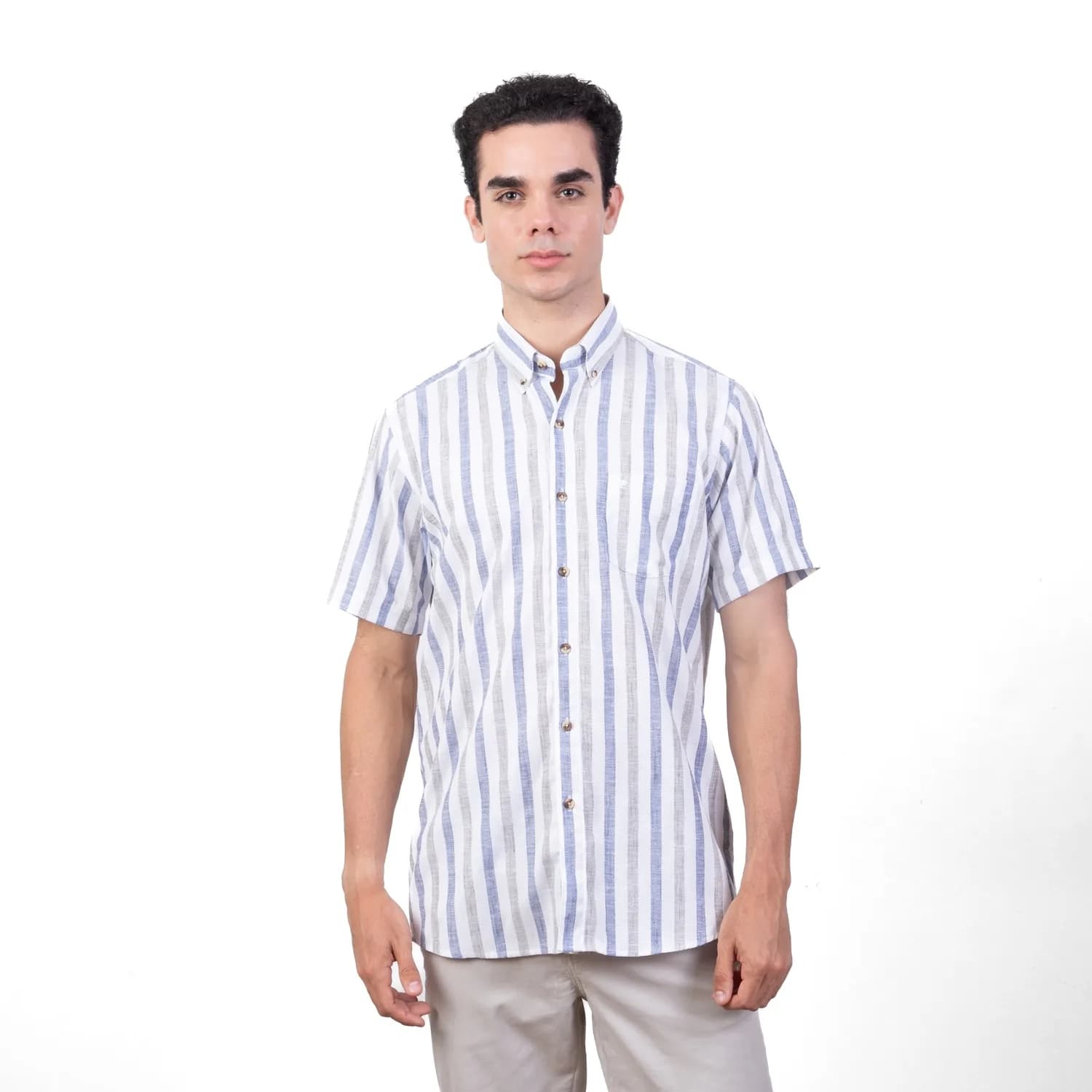 Camisa MC Etiqueta Linen Collection con diseño Francés PC-62420CA