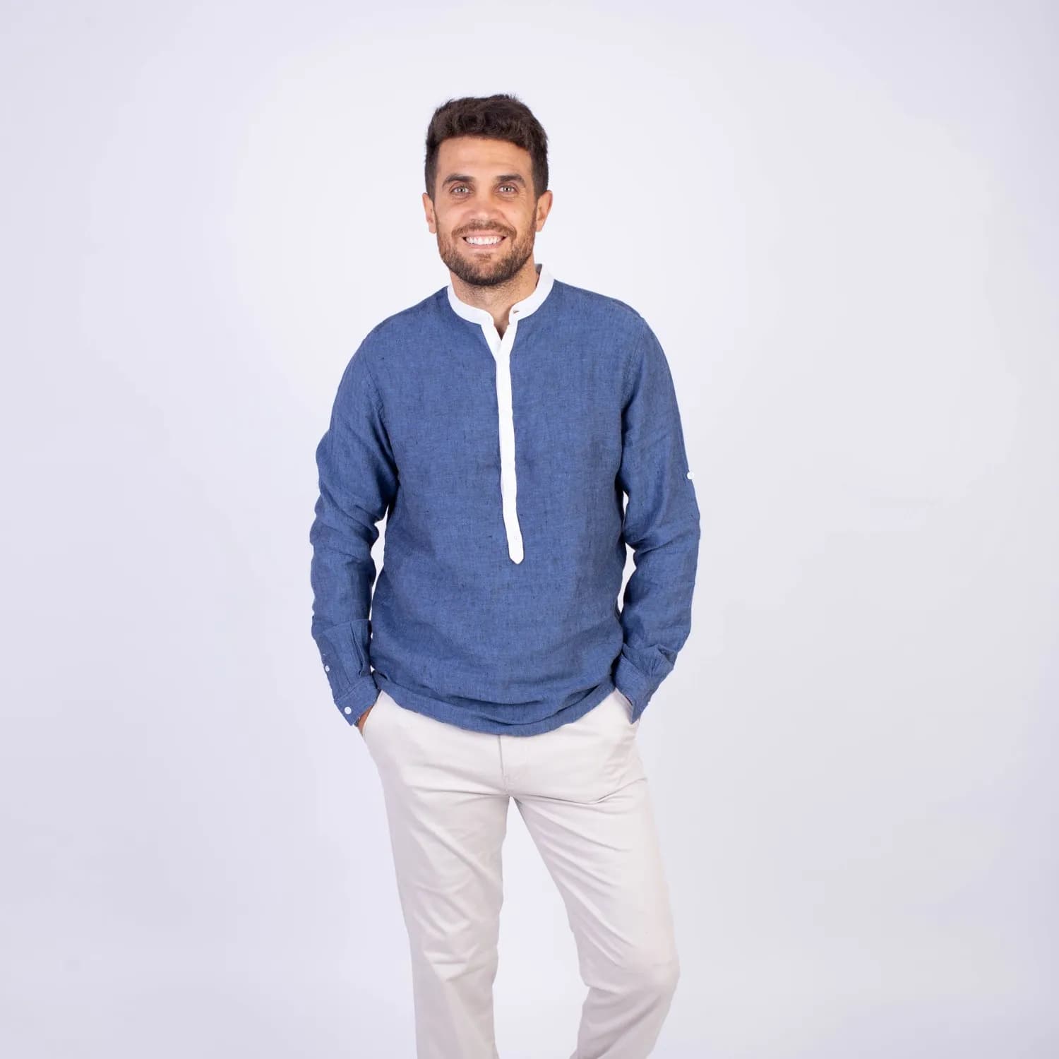 Camisa ML Sport con Cuello Redondo Etiqueta Puro Lino Italy  PC-63812CAA