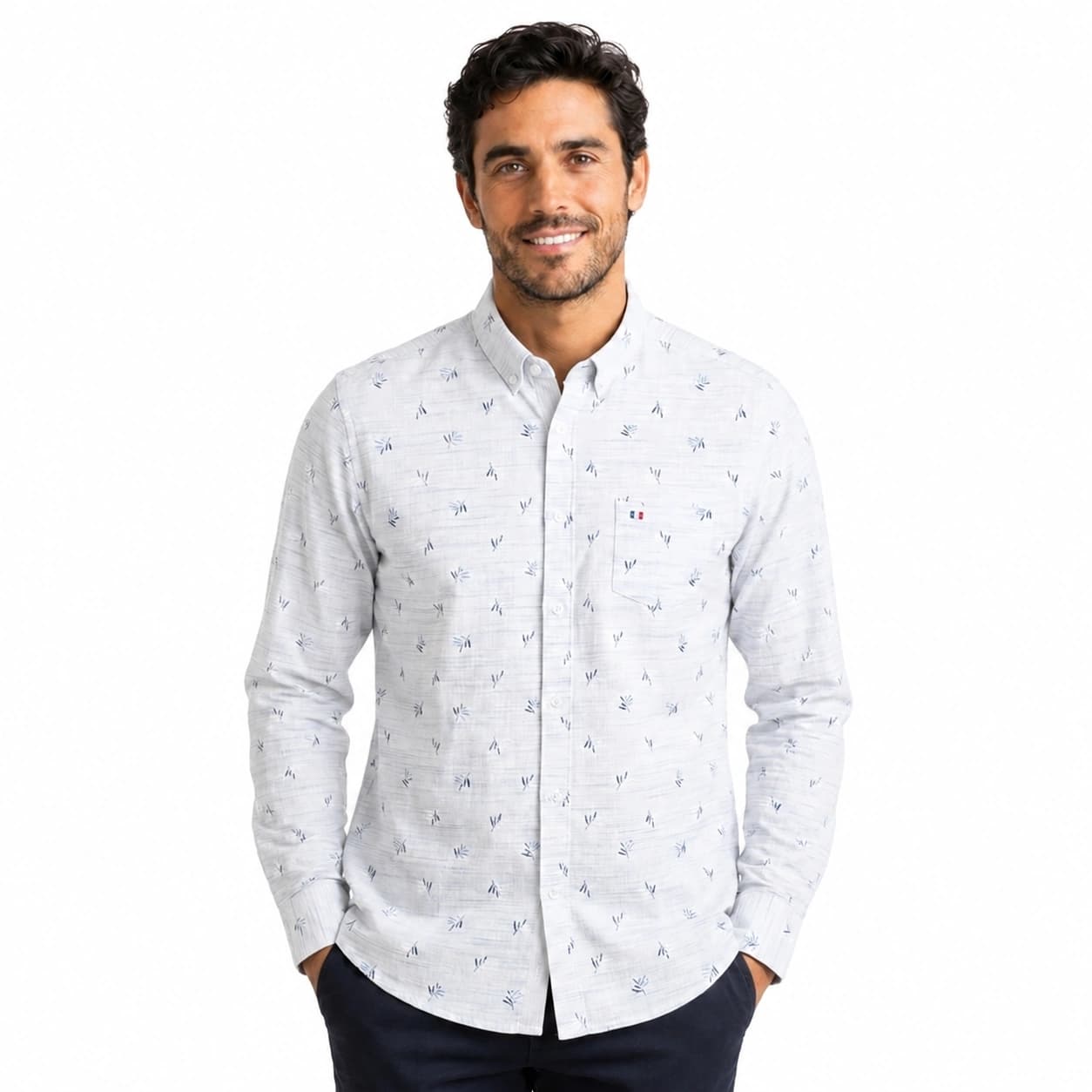Camisa ML Estampada Etiqueta Azul con diseño Francés PC-63614CA