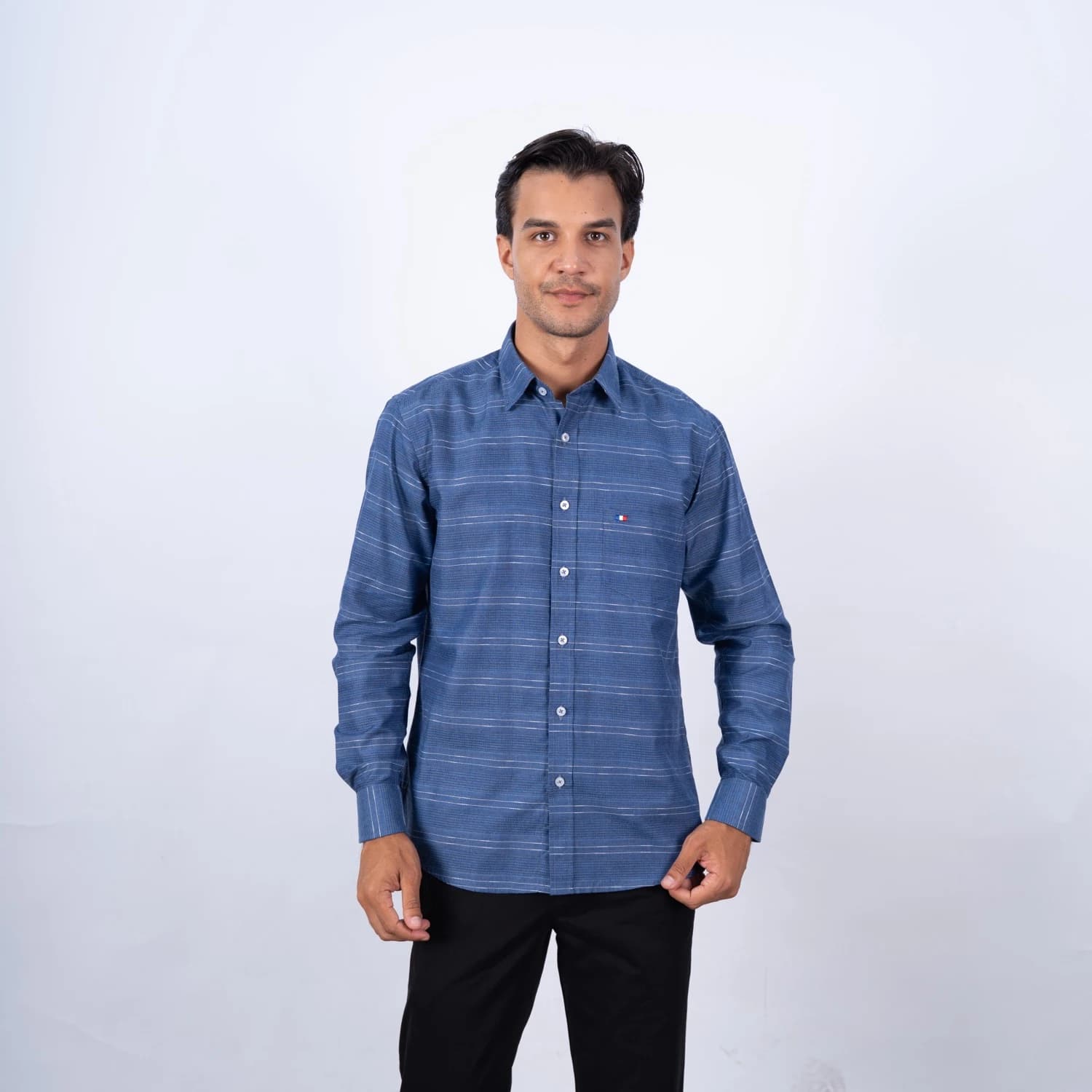 Camisa ML Etiqueta Azul con diseño Francés PC-63618CA