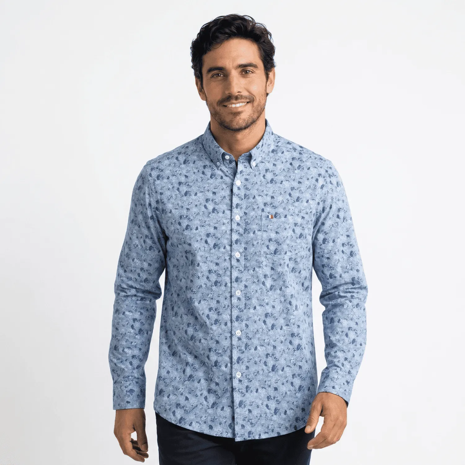 Camisa ML Estampada Etiqueta Azul con diseño Francés PC-63624CA