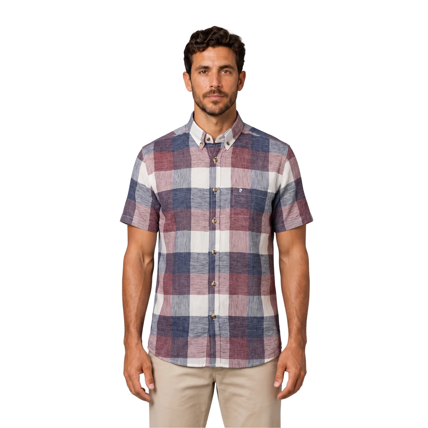 Camisa manga corta Etiqueta Linen Collection con diseño Francés