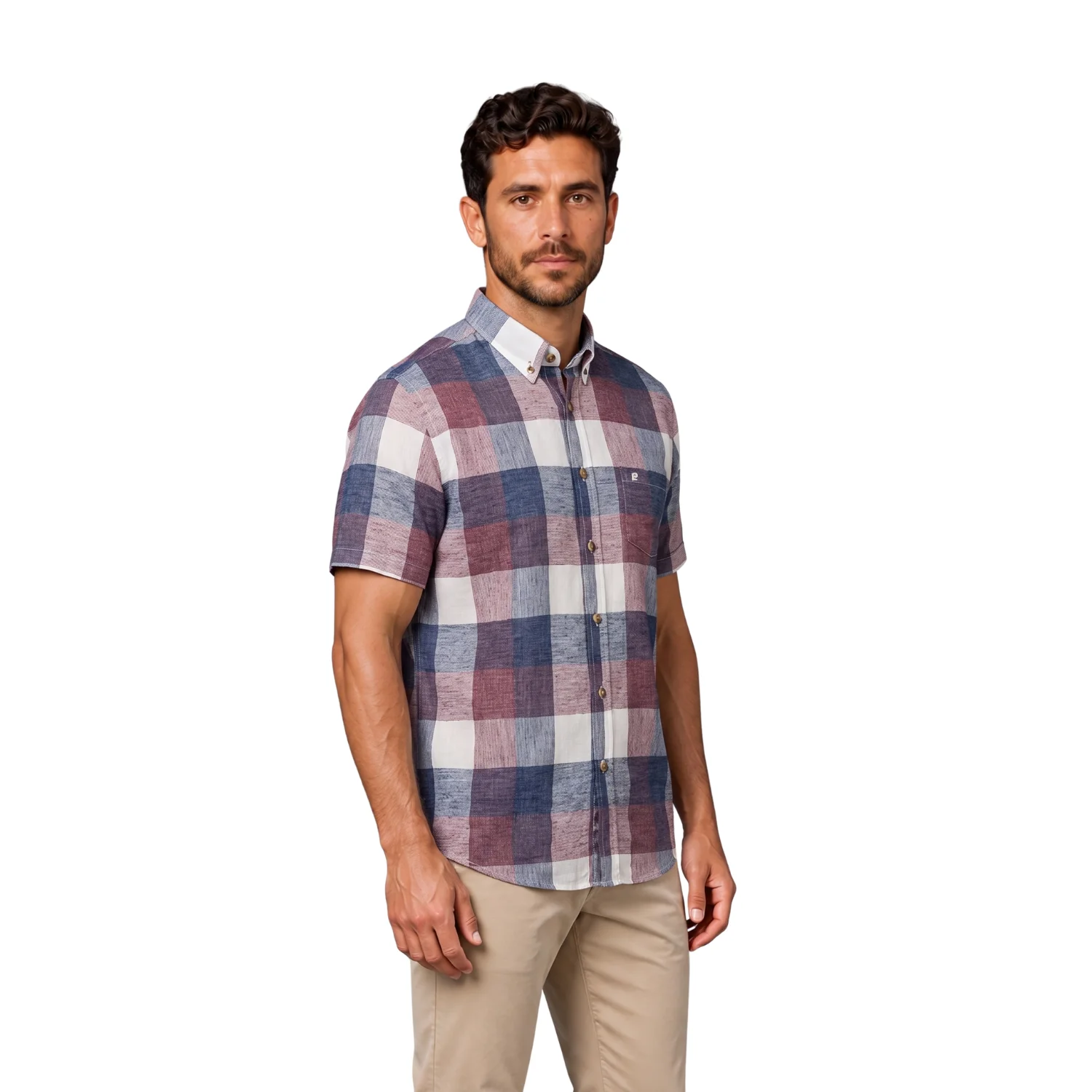 Camisa manga corta Etiqueta Linen Collection con diseño Francés vista 2