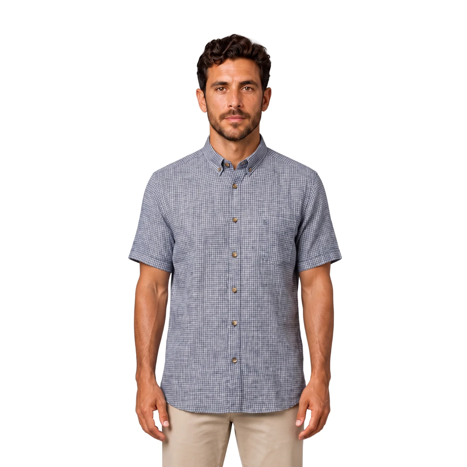 Camisa manga corta Etiqueta Linen Collection con diseño Francés