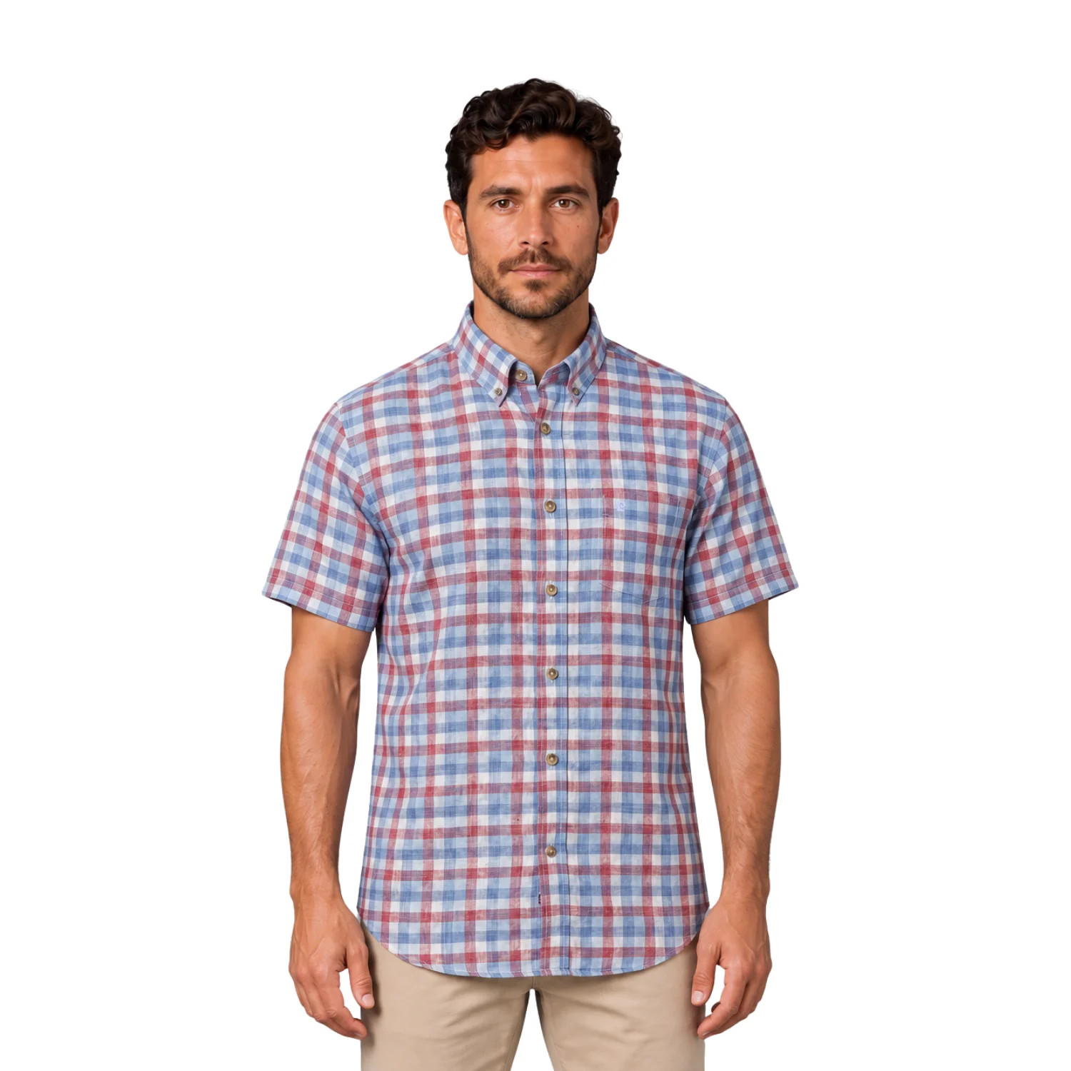 Camisa manga corta Etiqueta Linen Collection con diseño Francés