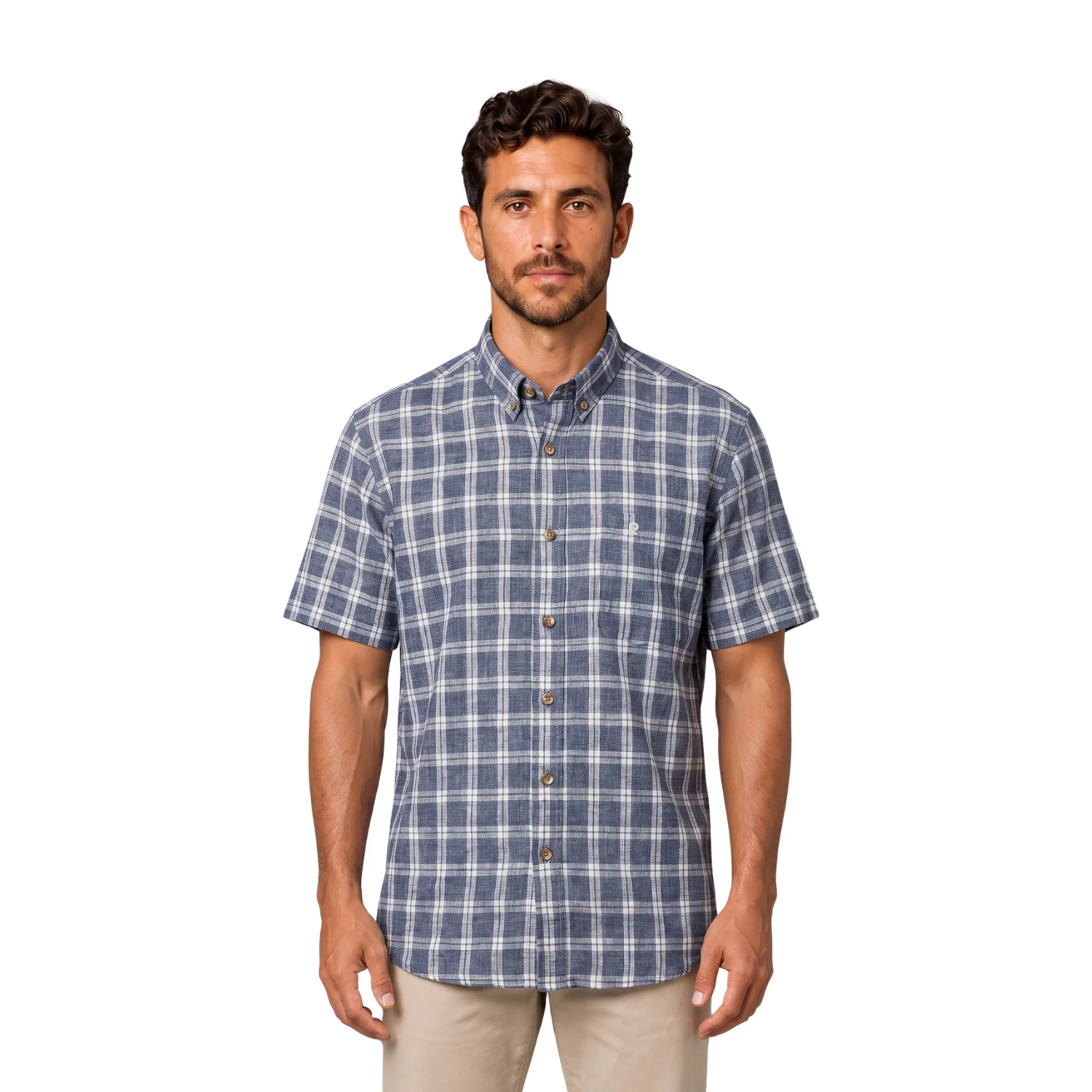 Camisa manga corta Etiqueta Linen Collection con diseño Francés