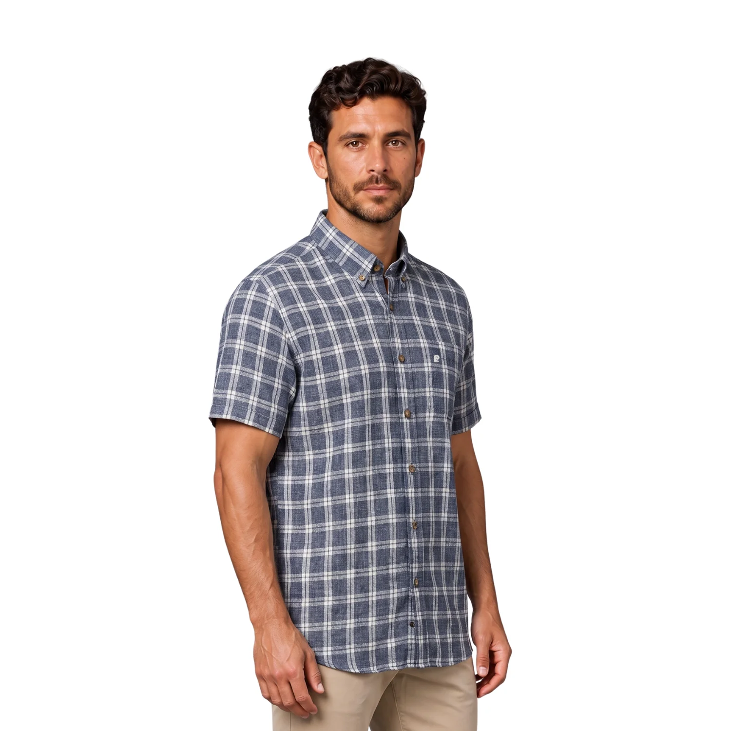 Camisa manga corta Etiqueta Linen Collection con diseño Francés vista 2