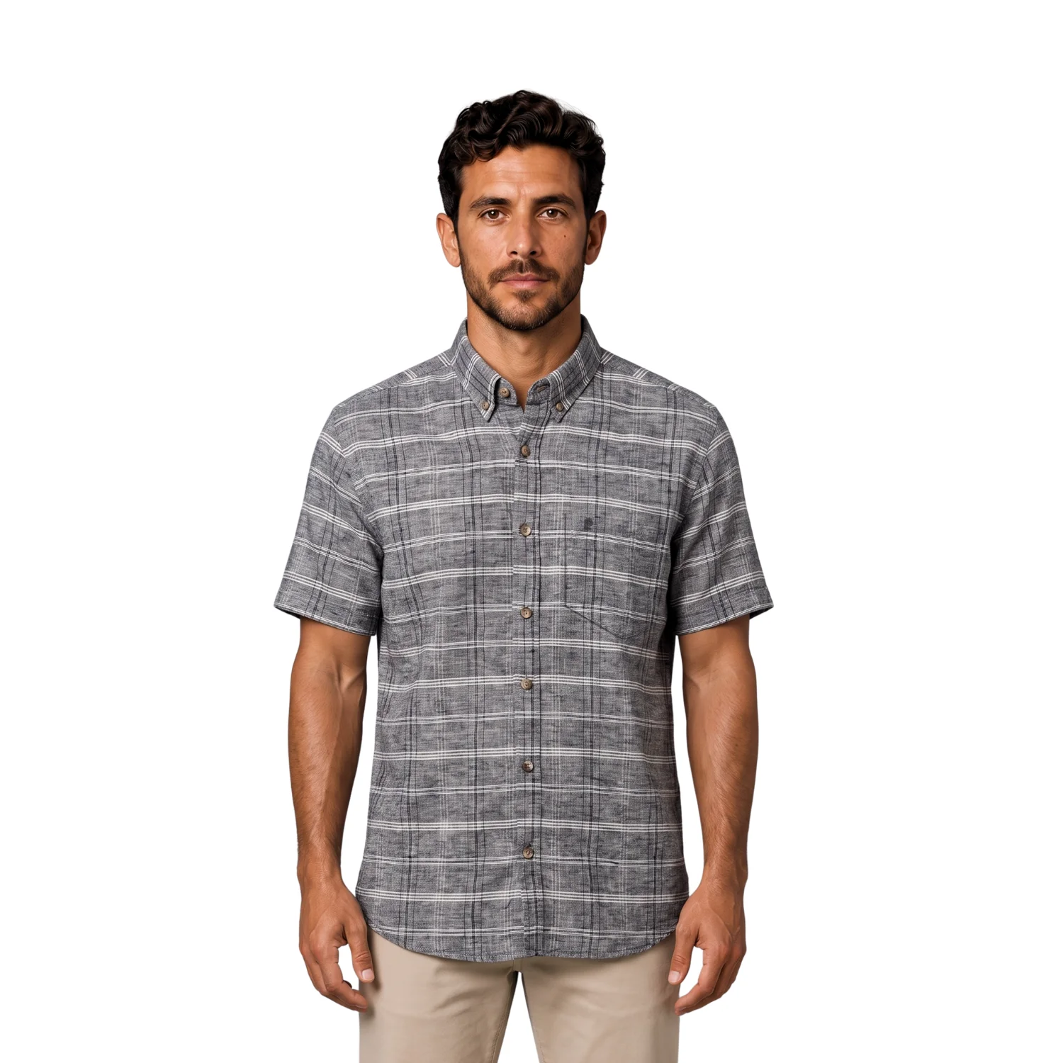 Camisa manga corta Etiqueta Linen Collection con diseño Francés