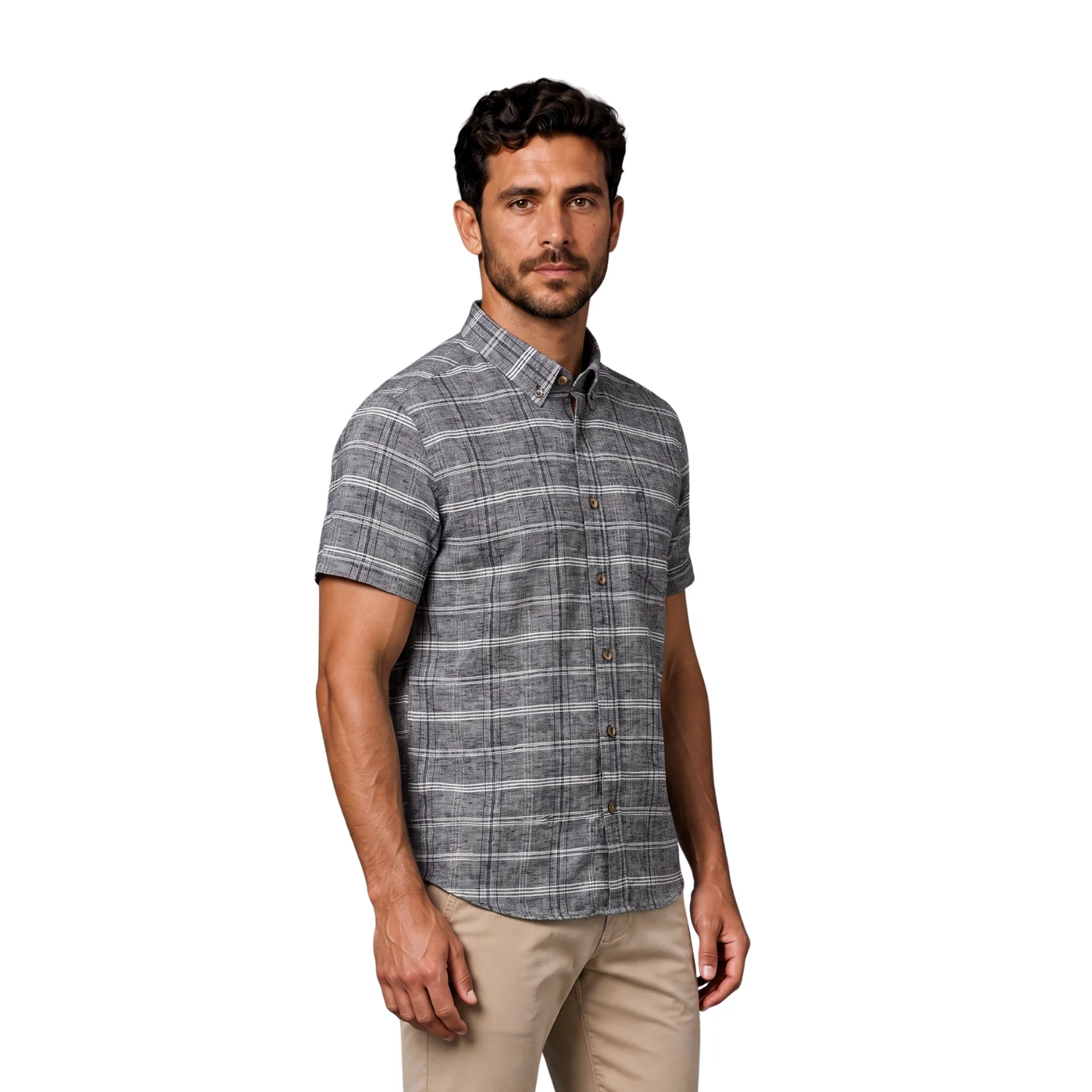 Camisa manga corta Etiqueta Linen Collection con diseño Francés vista 2