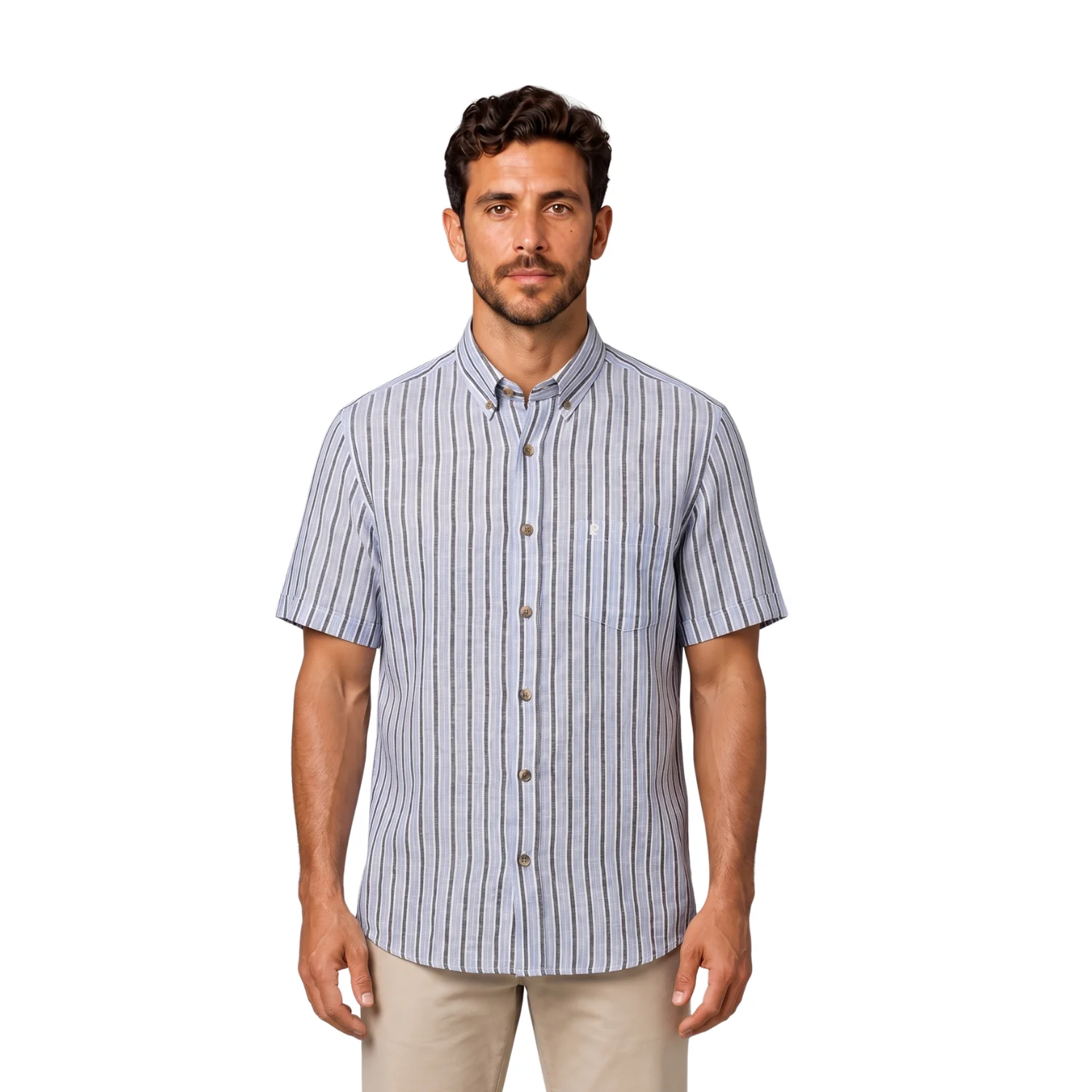 Camisa manga corta Etiqueta Linen Collection con diseño Francés