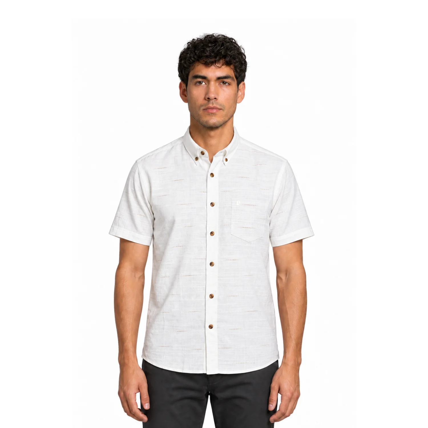 Camisa manga corta Etiqueta Linen Collection con diseño Francés