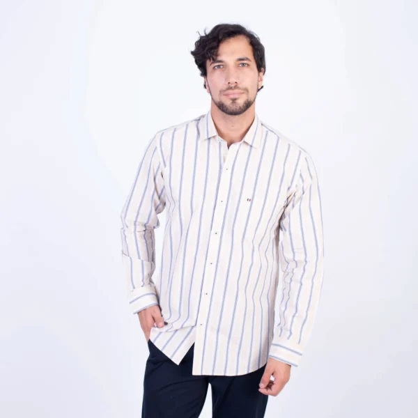 Camisa ML Seersucker Etiqueta Azul con diseño frances PC-62651CA