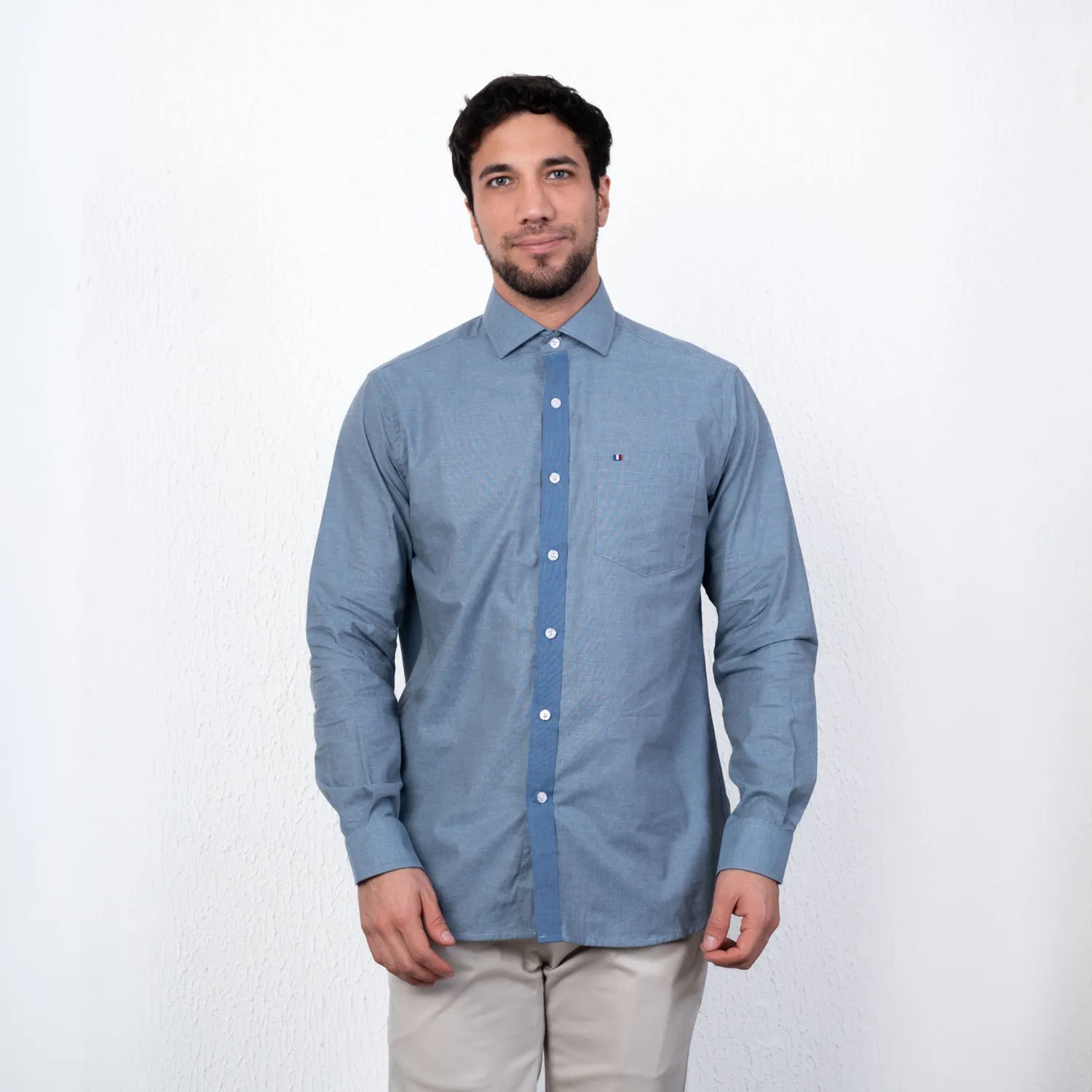 Camisa ML Color Entero Etiqueta Tessuto made in Italy con diseño Francés PC-63771CAA - Imagen 11