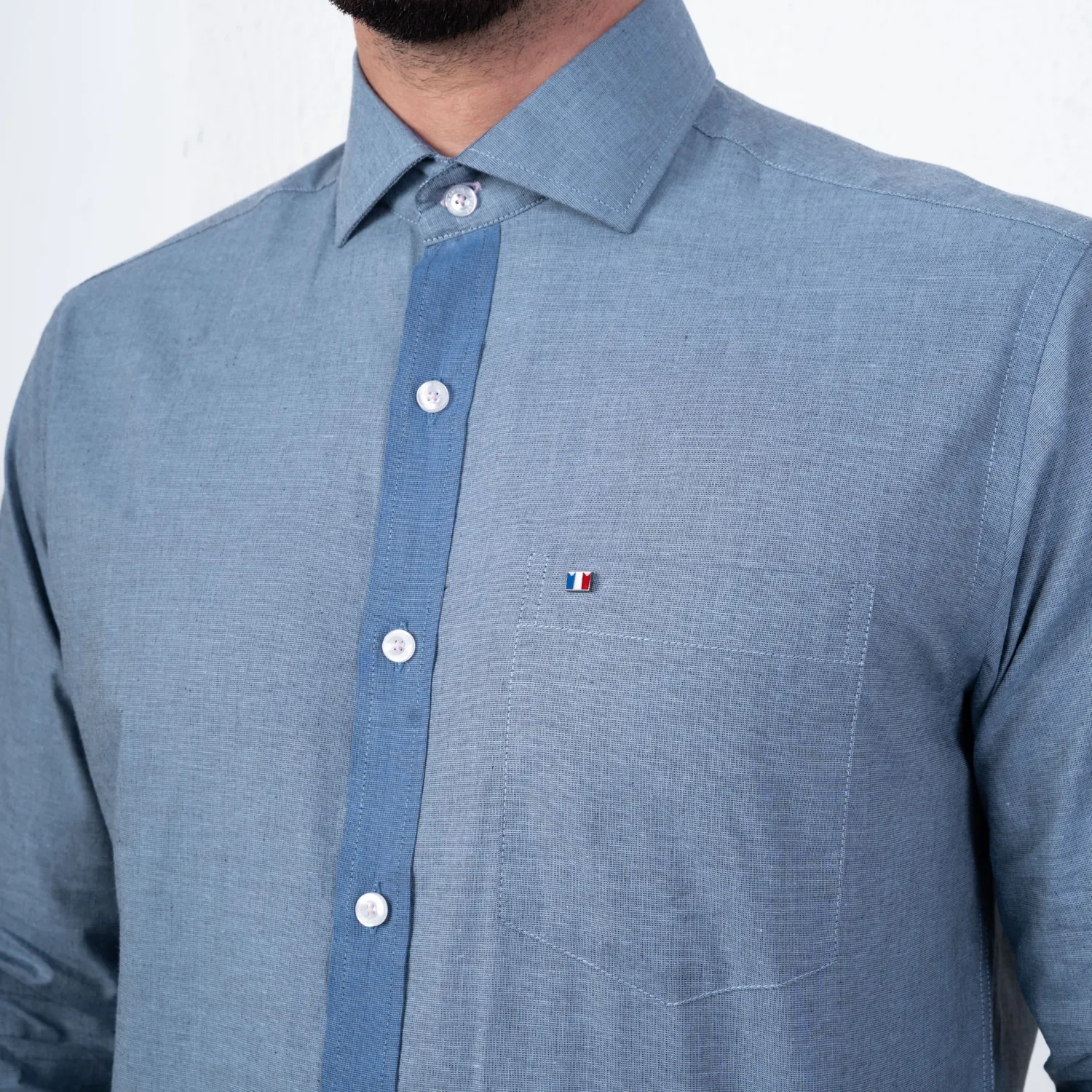 Camisa ML Color Entero Etiqueta Tessuto made in Italy con diseño Francés PC-63771CAA - Imagen 14