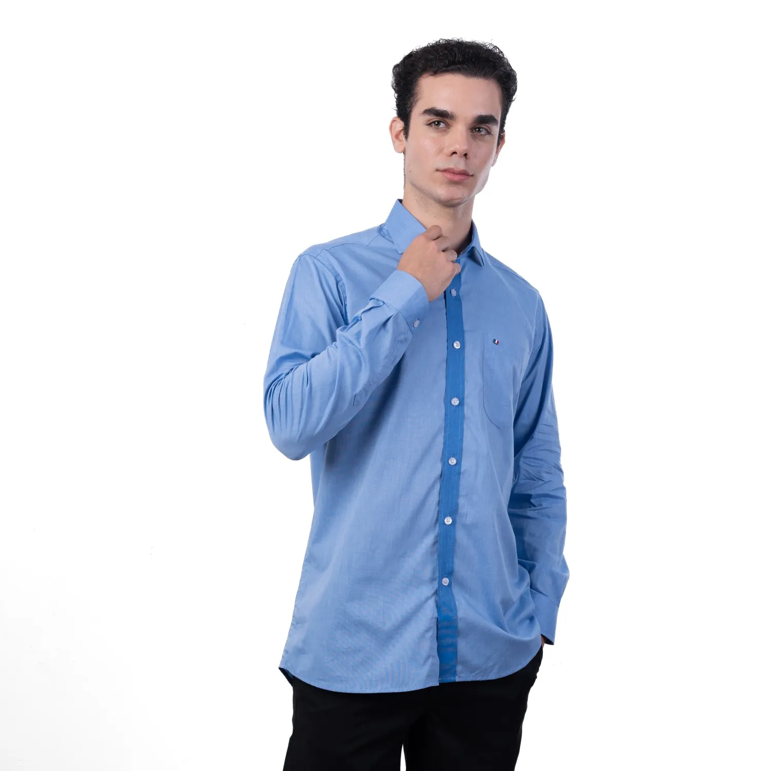 Camisa ML Color Entero Etiqueta Tessuto made in Italy con diseño Francés PC-63771CAA - Imagen 7