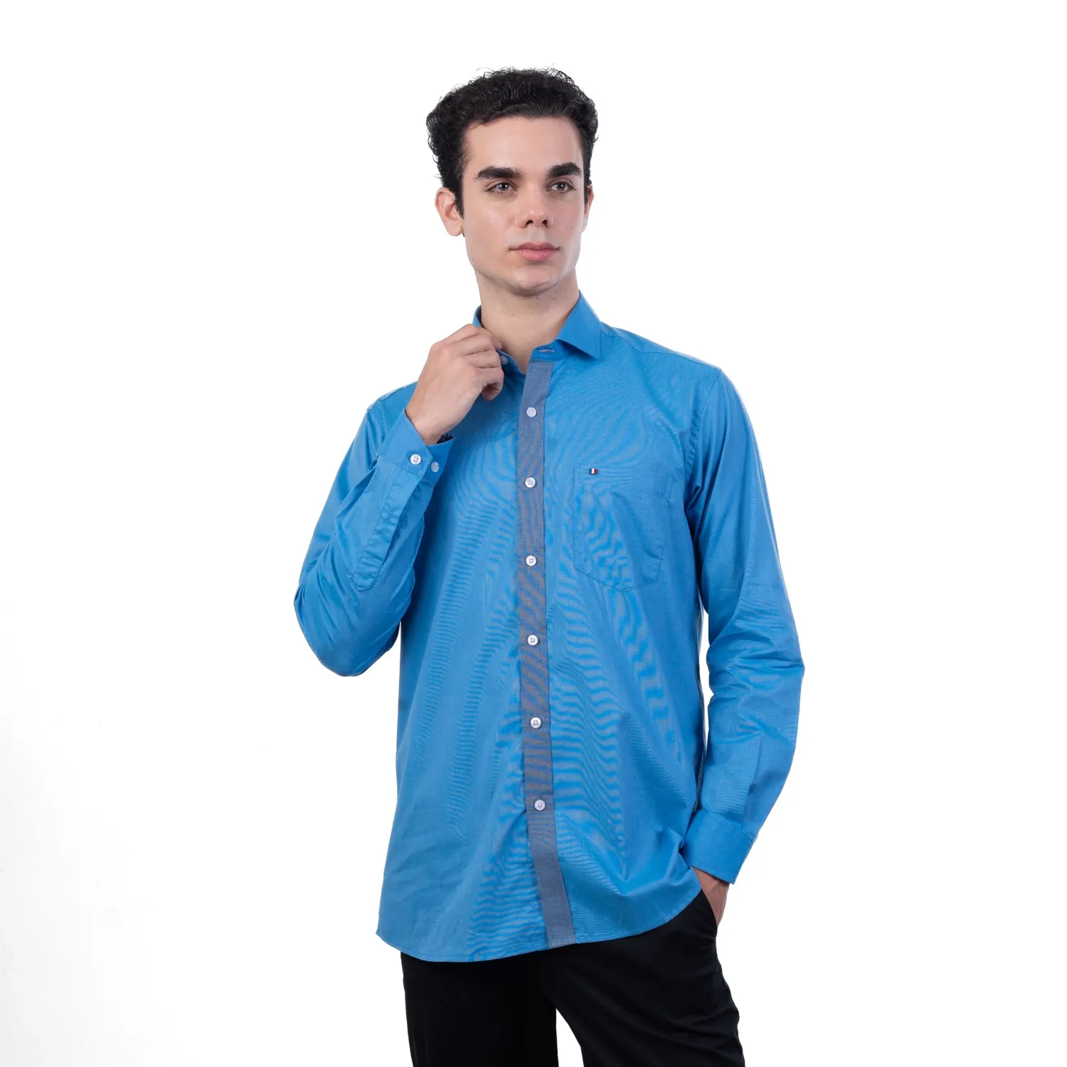 Camisa ML Color Entero Etiqueta Tessuto made in Italy con diseño Francés PC-63771CAA - Imagen 3
