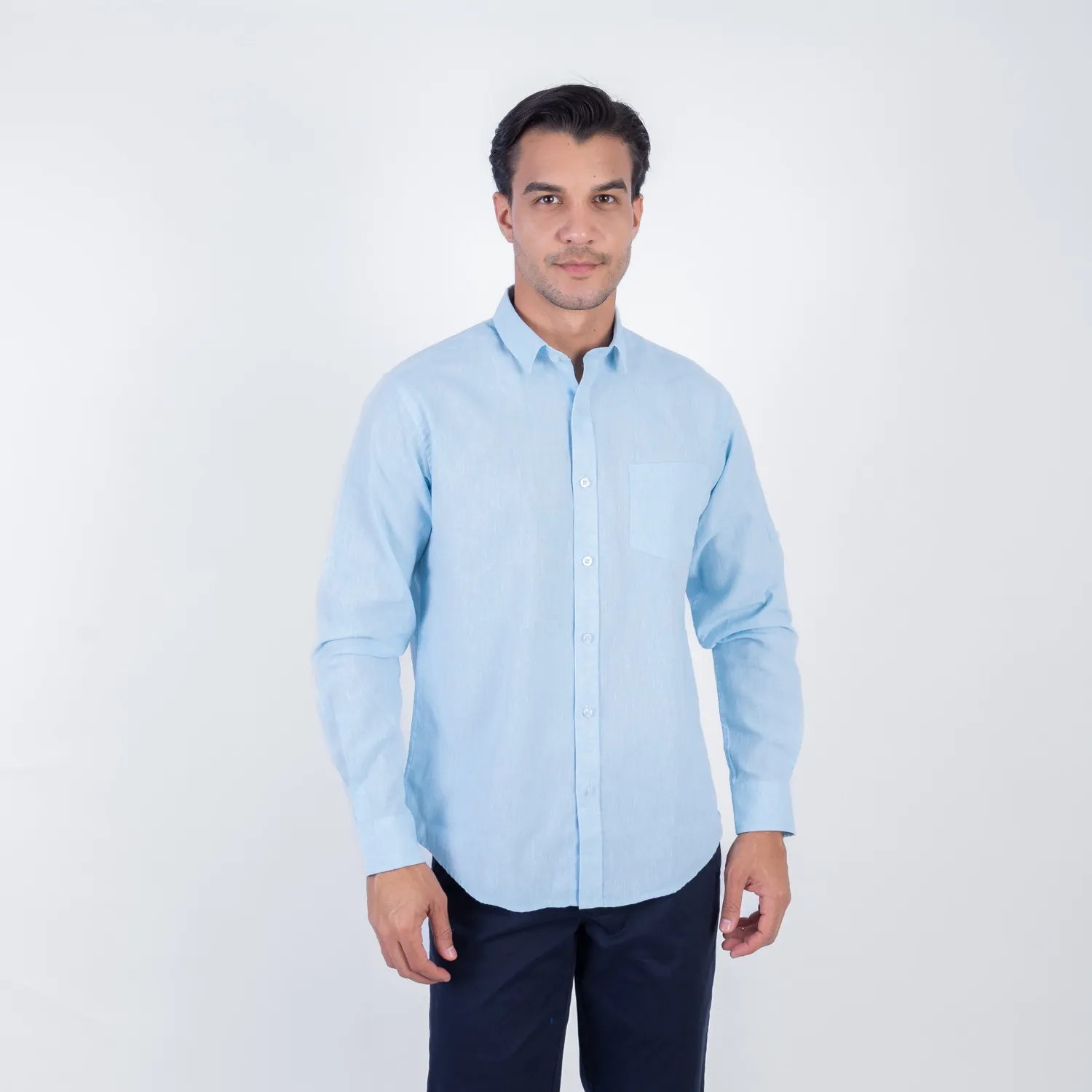Camisa ML Color Entero con Cuello Frances Etiqueta Puro Lino Italy PC-63893CAA - Imagen 8