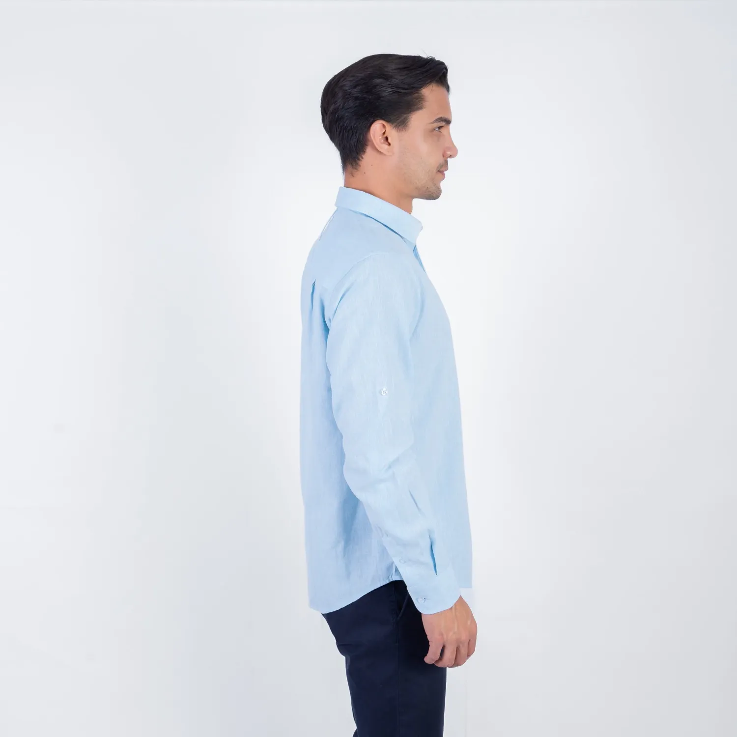 Camisa ML Color Entero con Cuello Frances Etiqueta Puro Lino Italy PC-63893CAA - Imagen 11
