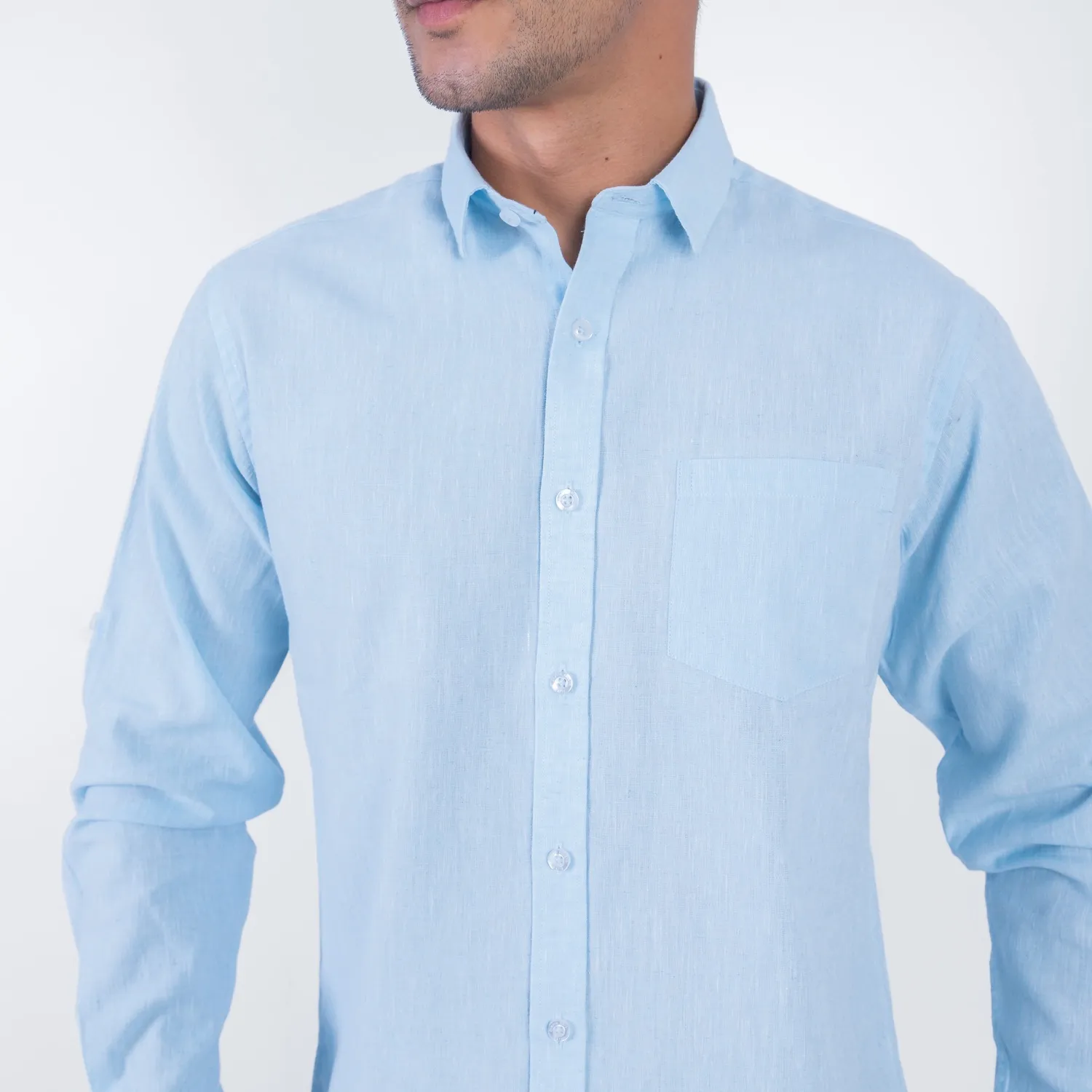 Camisa ML Color Entero con Cuello Frances Etiqueta Puro Lino Italy PC-63893CAA - Imagen 9