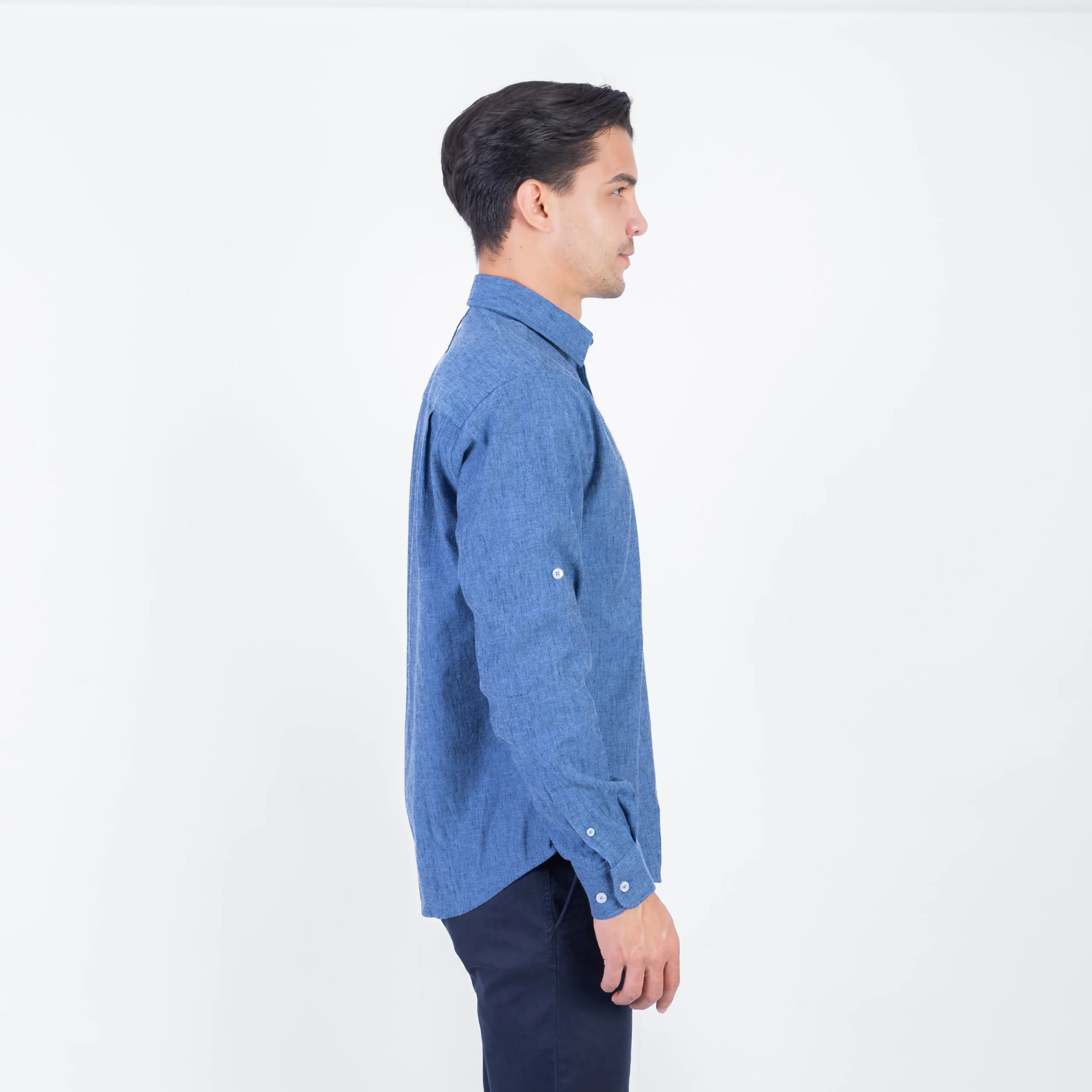 Camisa ML Color Entero con Cuello Frances Etiqueta Puro Lino Italy PC-63893CAA - Imagen 2