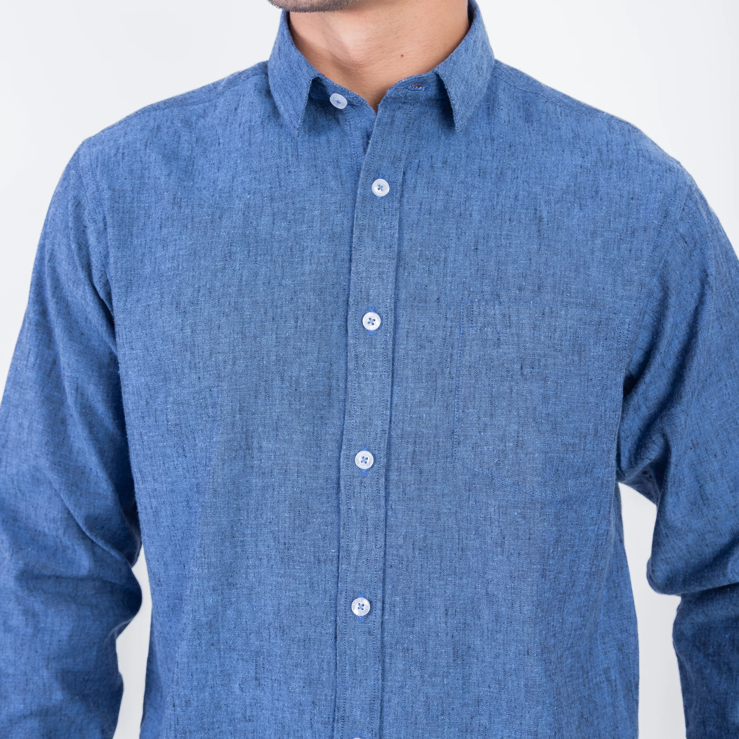 Camisa ML Color Entero con Cuello Frances Etiqueta Puro Lino Italy PC-63893CAA - Imagen 6