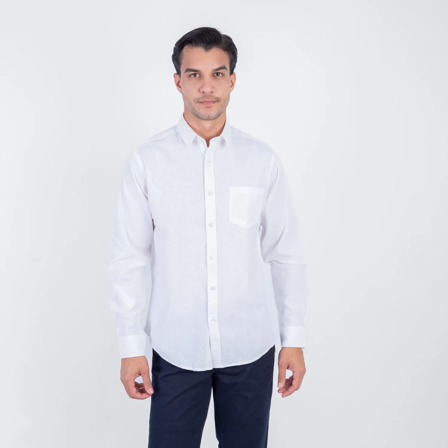 Camisa ML Color Entero con Cuello Frances Etiqueta Puro Lino Italy PC-63893CAA - Imagen 15