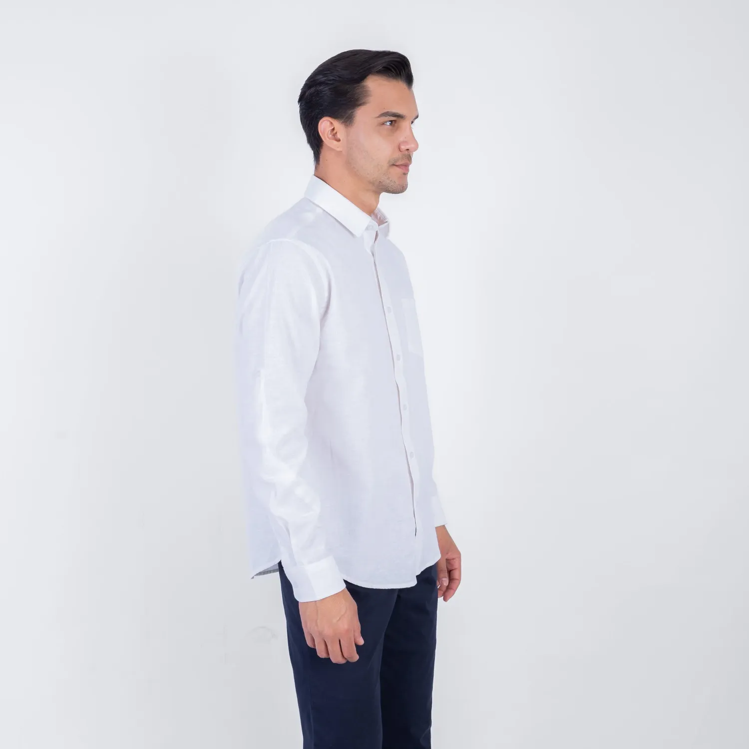 Camisa ML Color Entero con Cuello Frances Etiqueta Puro Lino Italy PC-63893CAA - Imagen 14