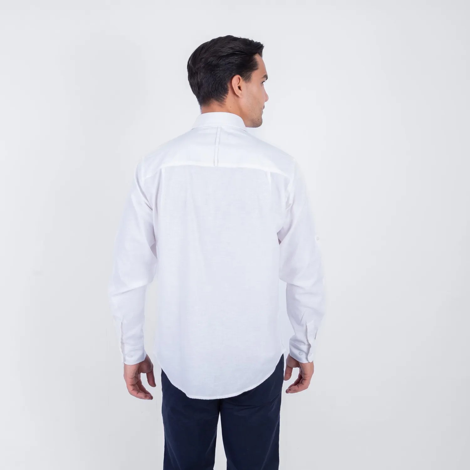Camisa ML Color Entero con Cuello Frances Etiqueta Puro Lino Italy PC-63893CAA - Imagen 13