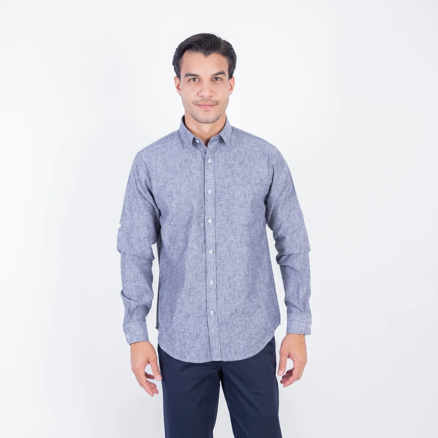 Camisa ML Color Entero con Cuello Frances Etiqueta Puro Lino Italy PC-63893CAA - Imagen 19