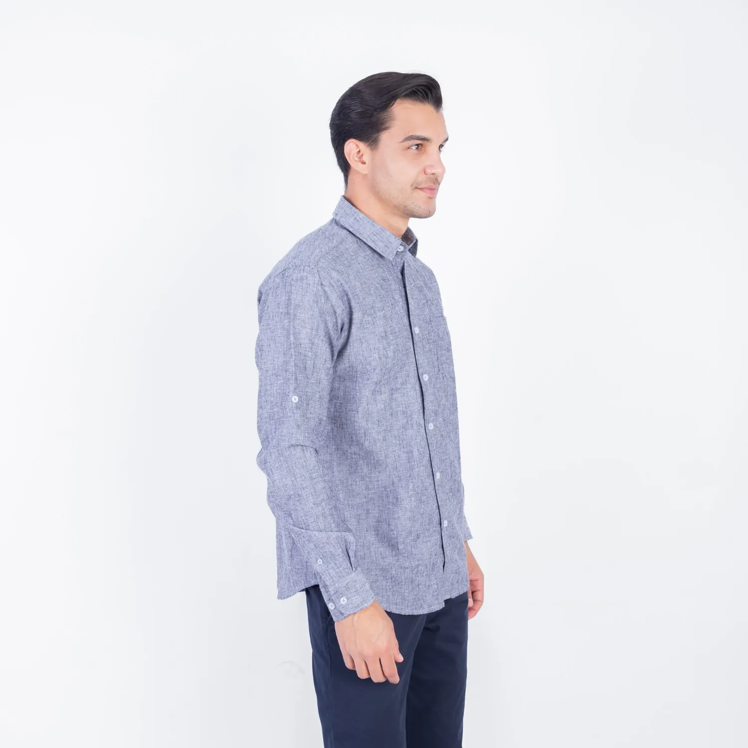 Camisa ML Color Entero con Cuello Frances Etiqueta Puro Lino Italy PC-63893CAA - Imagen 18
