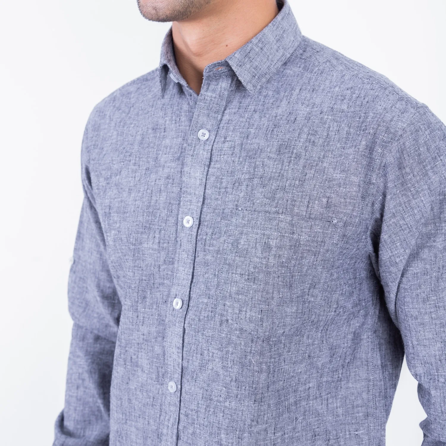Camisa ML Color Entero con Cuello Frances Etiqueta Puro Lino Italy PC-63893CAA - Imagen 16