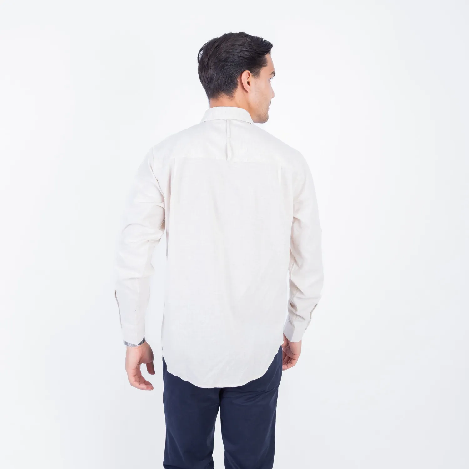 Camisa ML Color Entero con Cuello Frances Etiqueta Puro Lino Italy PC-63893CAA - Imagen 3