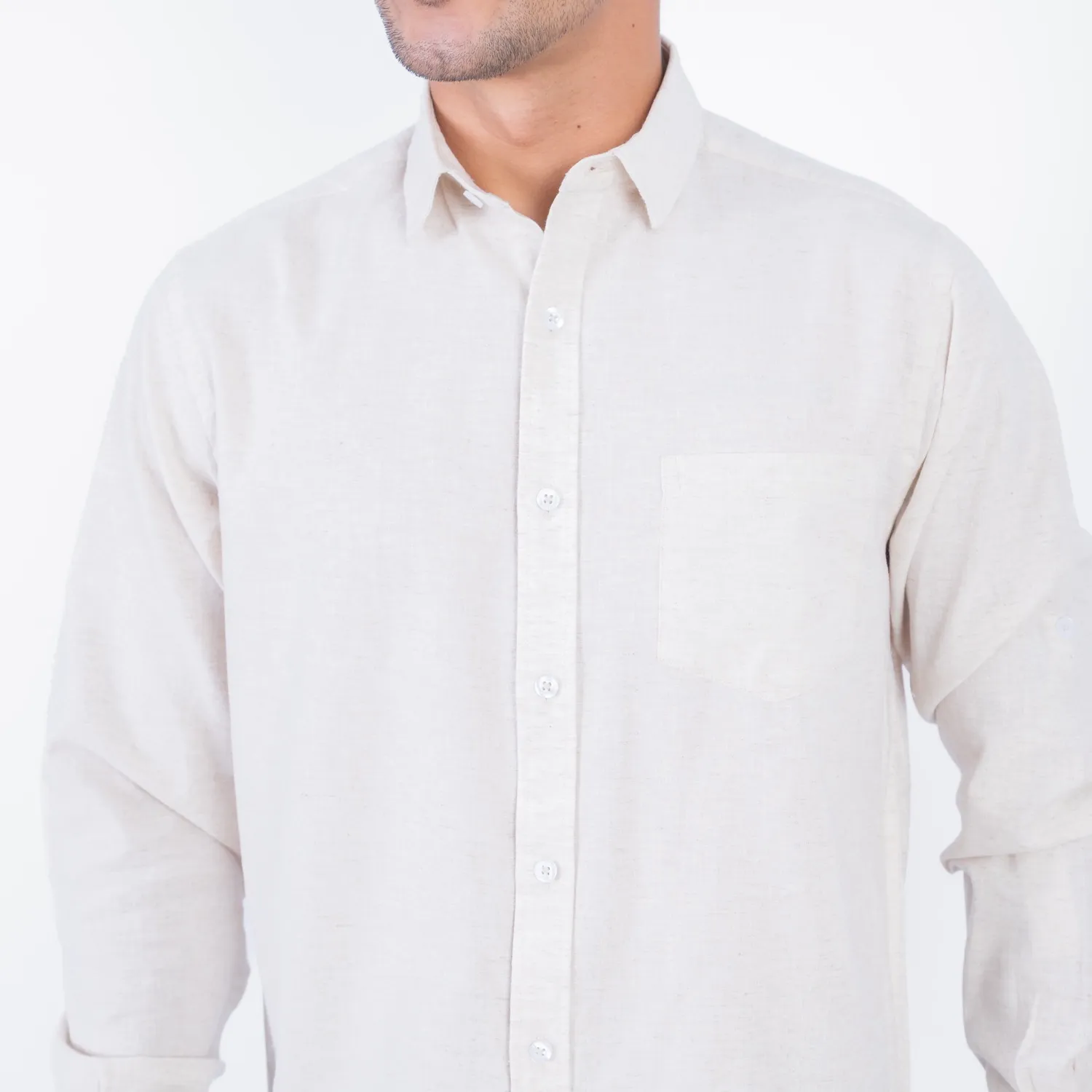 Camisa ML Color Entero con Cuello Frances Etiqueta Puro Lino Italy PC-63893CAA - Imagen 28