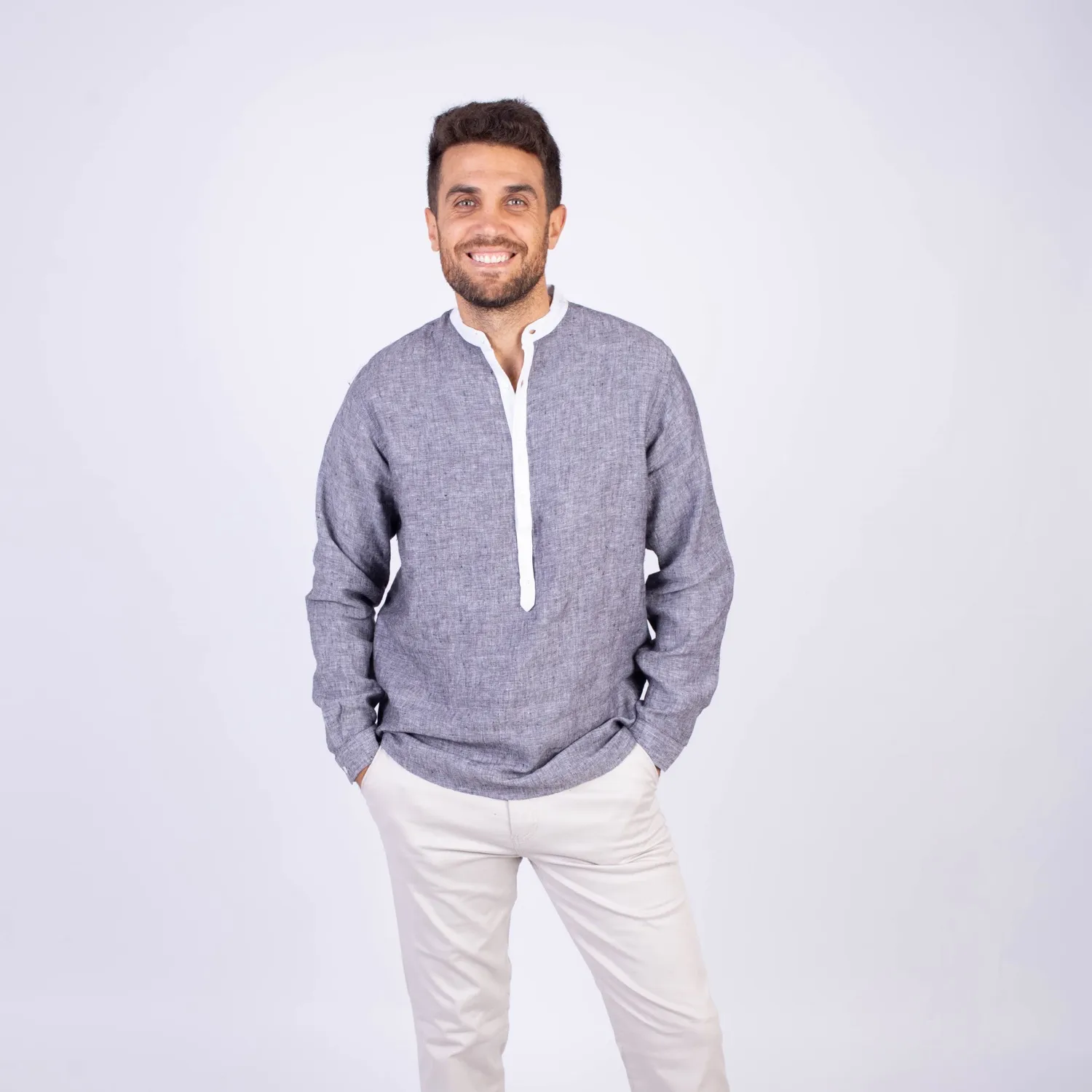 Camisa ML Sport con Cuello Redondo Etiqueta Puro Lino Italy PC-63812CAA