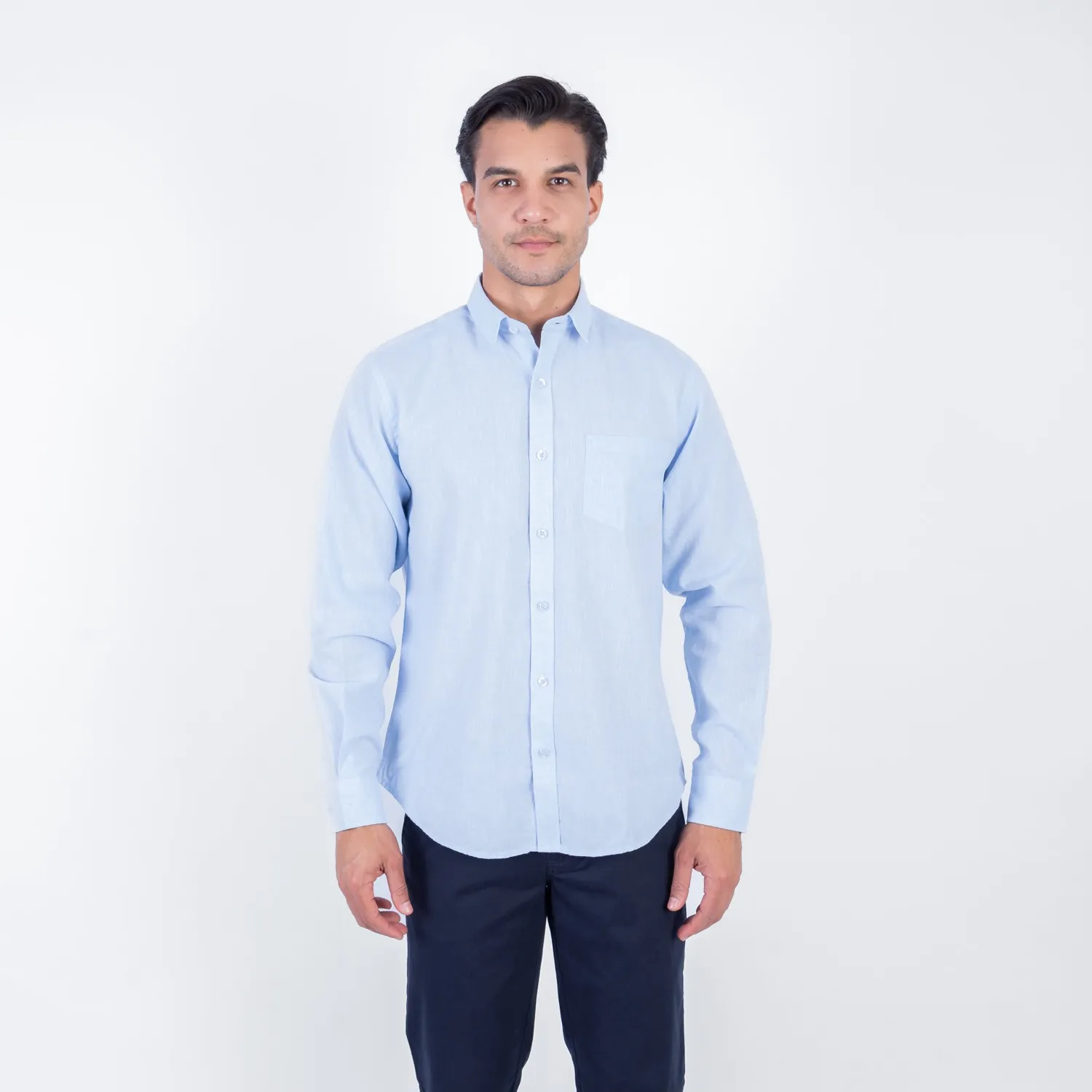 Camisa ML Color Entero con Cuello Frances Etiqueta Puro Lino Italy PC-63893CAA - Imagen 20