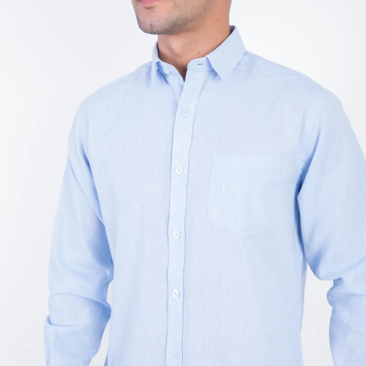 Camisa ML Color Entero con Cuello Frances Etiqueta Puro Lino Italy PC-63893CAA - Imagen 21