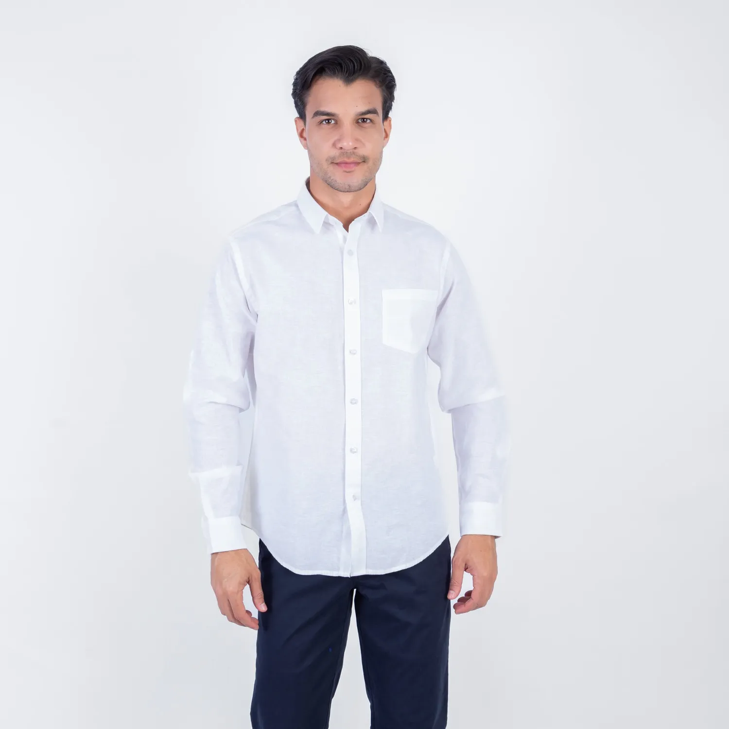 Camisa ML Color Entero con Cuello Frances Etiqueta Puro Lino Italy PC-63893CAA - Imagen 24