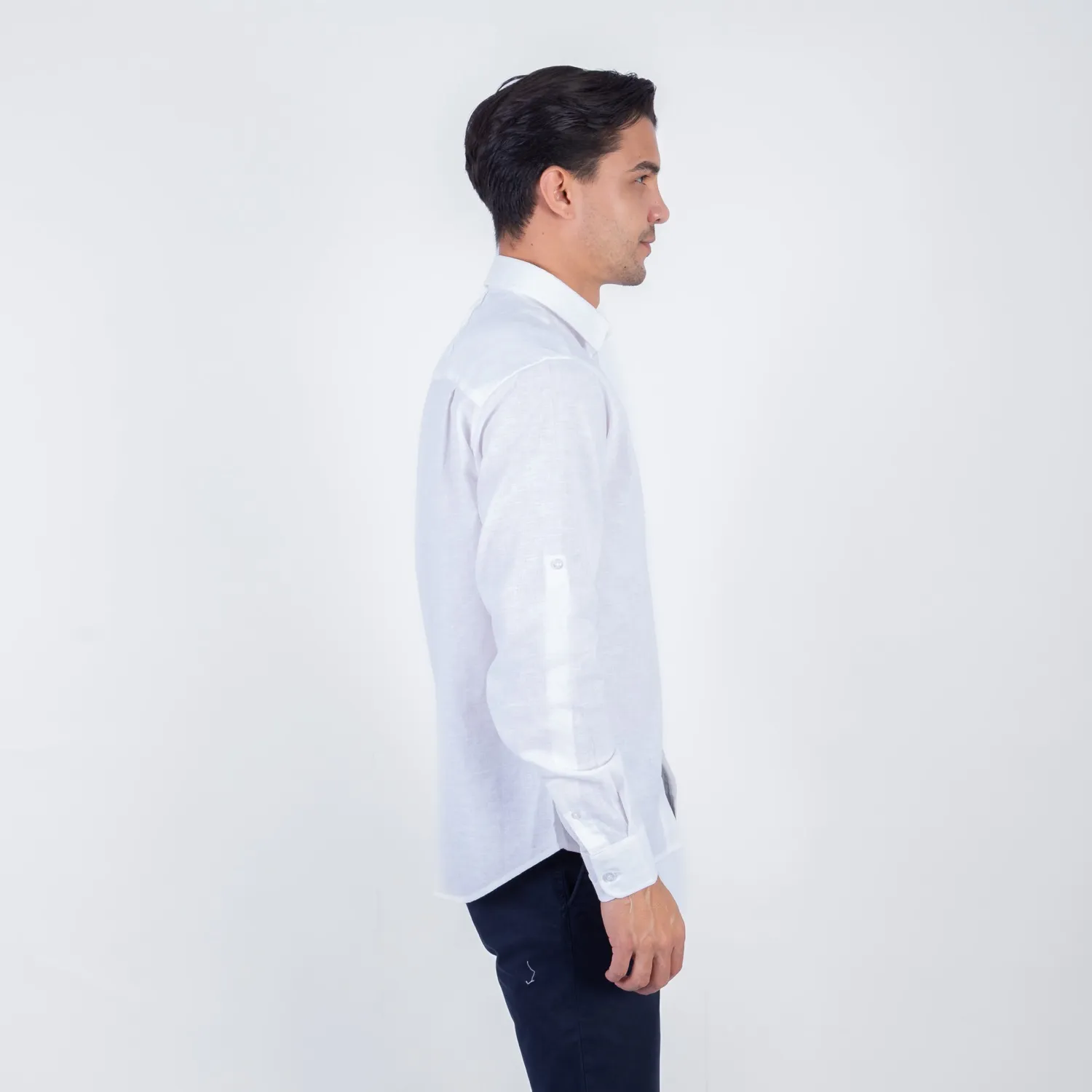 Camisa ML Color Entero con Cuello Frances Etiqueta Puro Lino Italy PC-63893CAA - Imagen 27
