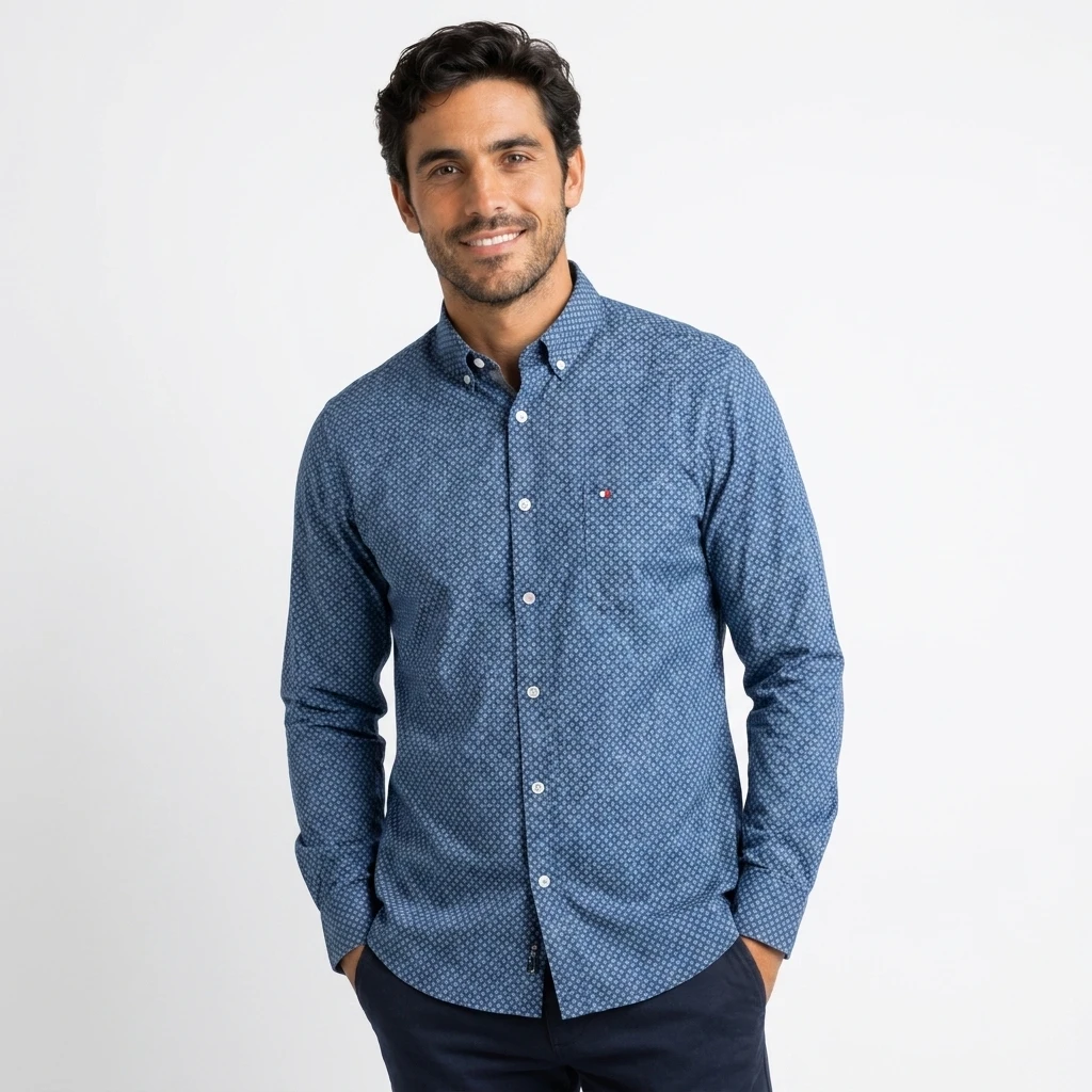 Camisa ML Estampada Etiqueta Azul con diseño Francés PC-63613CA