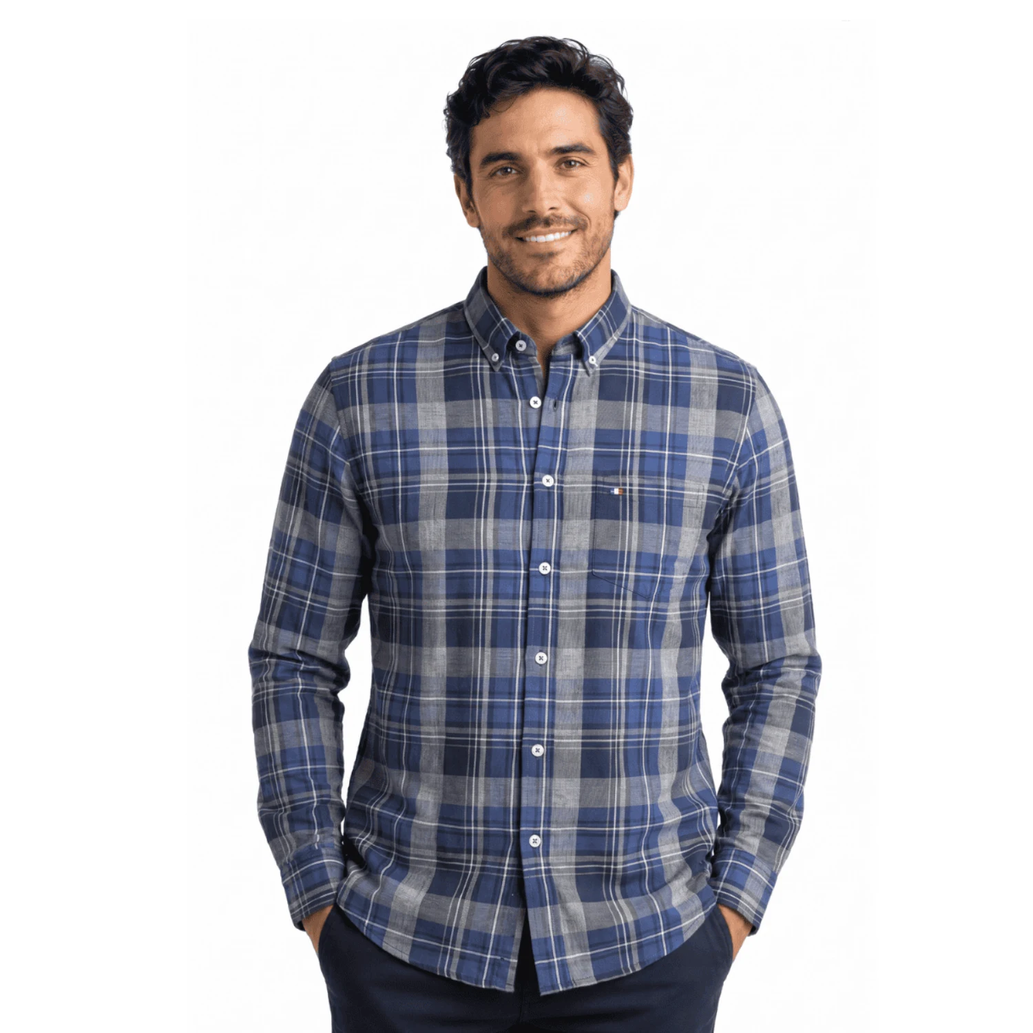 Camisa ML Etiqueta Azul con diseño Francés PC-63631CA